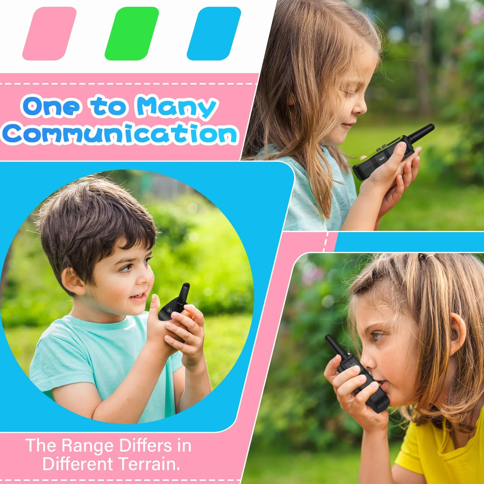 Apkezel Walkie Talkie Bambini 3 Pezzi Ricaricabili 1000 mAh 3km con Torcia VOX