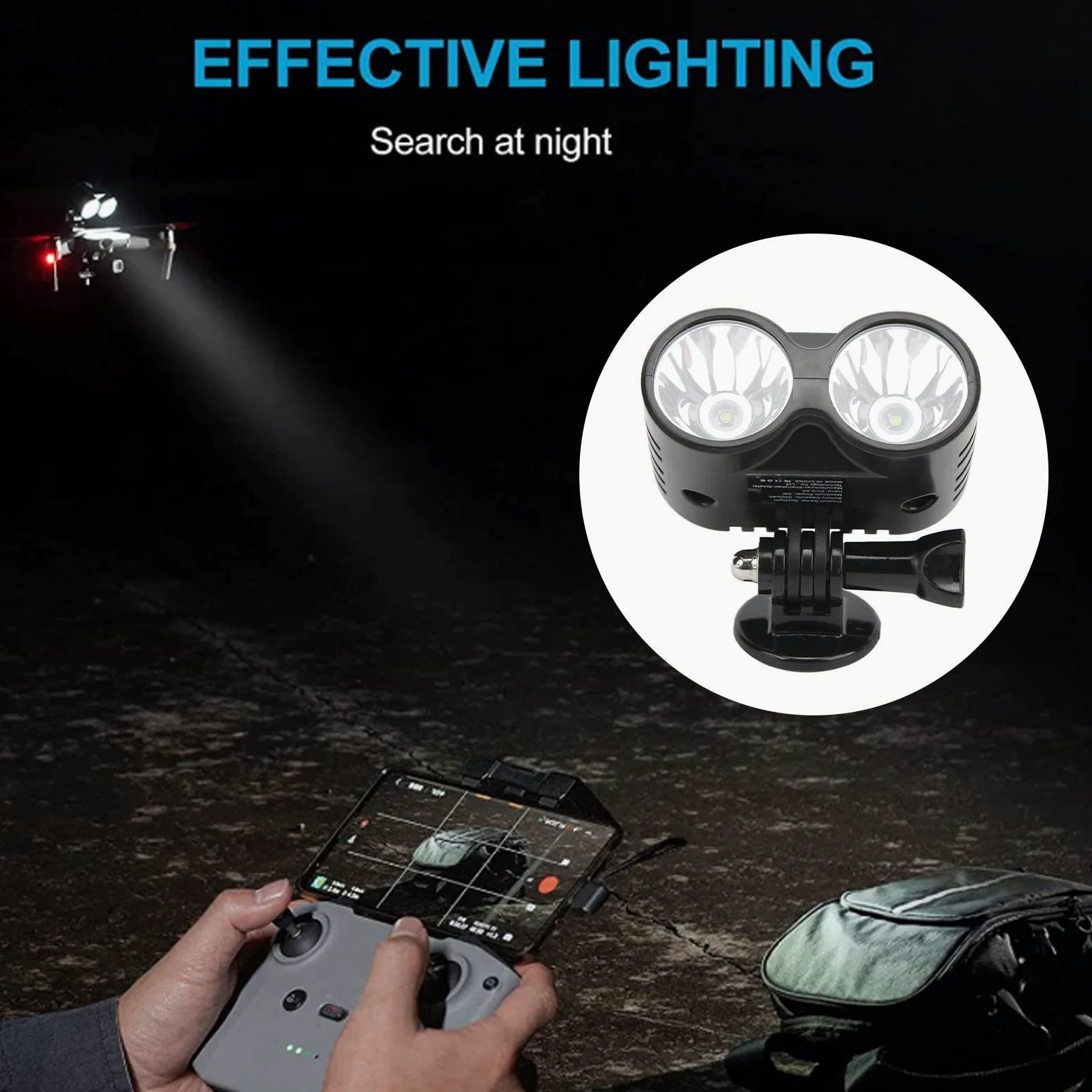 Drone Owl Searchlight, 4 modalità Drone Night Light per DJI FPV, per AIR 2S, per Mavic AIR 2, per Mavic 2, per Mavic 2, Luce di ricerca a LED per pesca con droni, rilascio esca, consegna carico utile