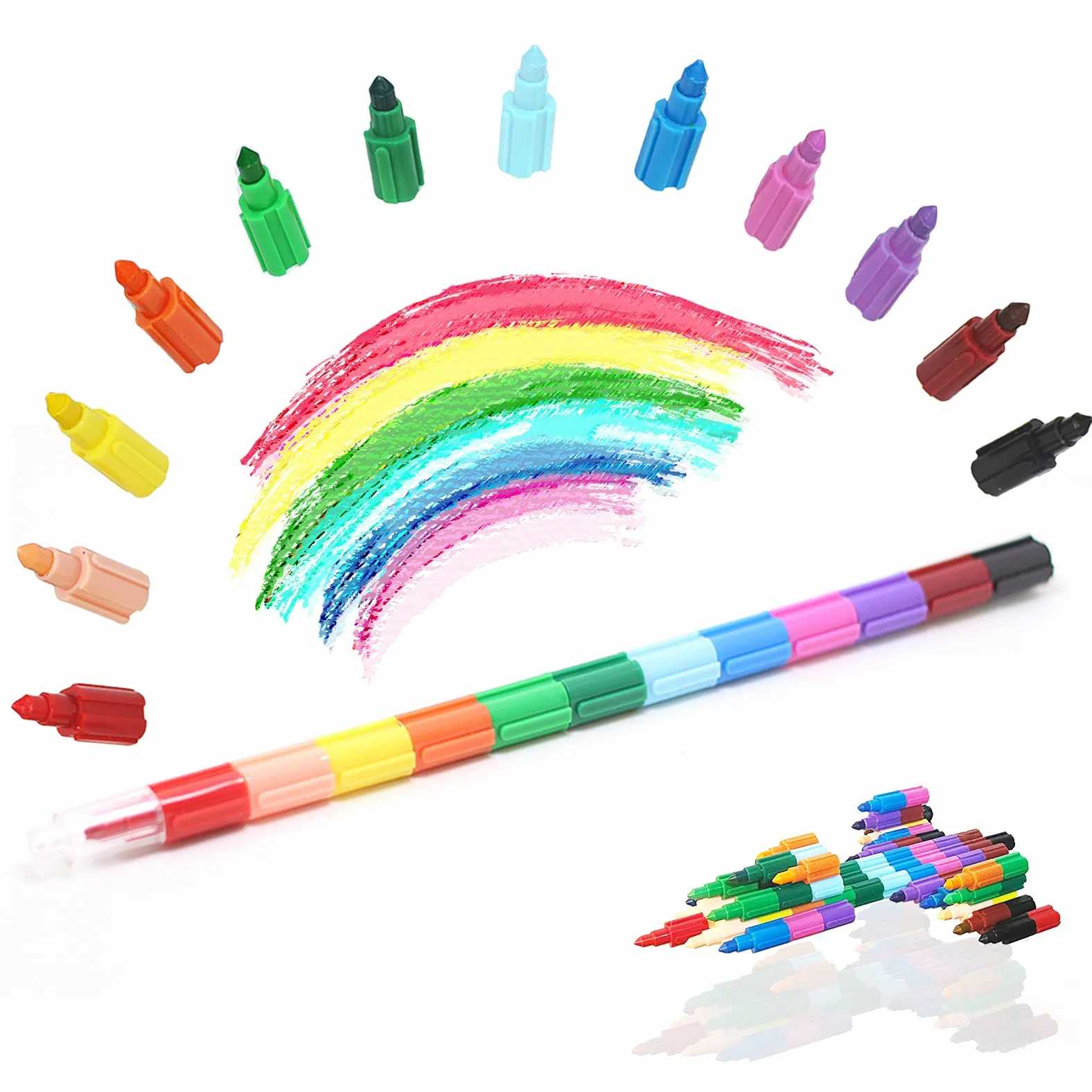 ICEPAPA, 10 PCS Pastelli per Bambini impilabili, Pastelli a cera 12 colori assemblabili e deformabili, ideali come cancelleria creativa o gadget compleanno bambini