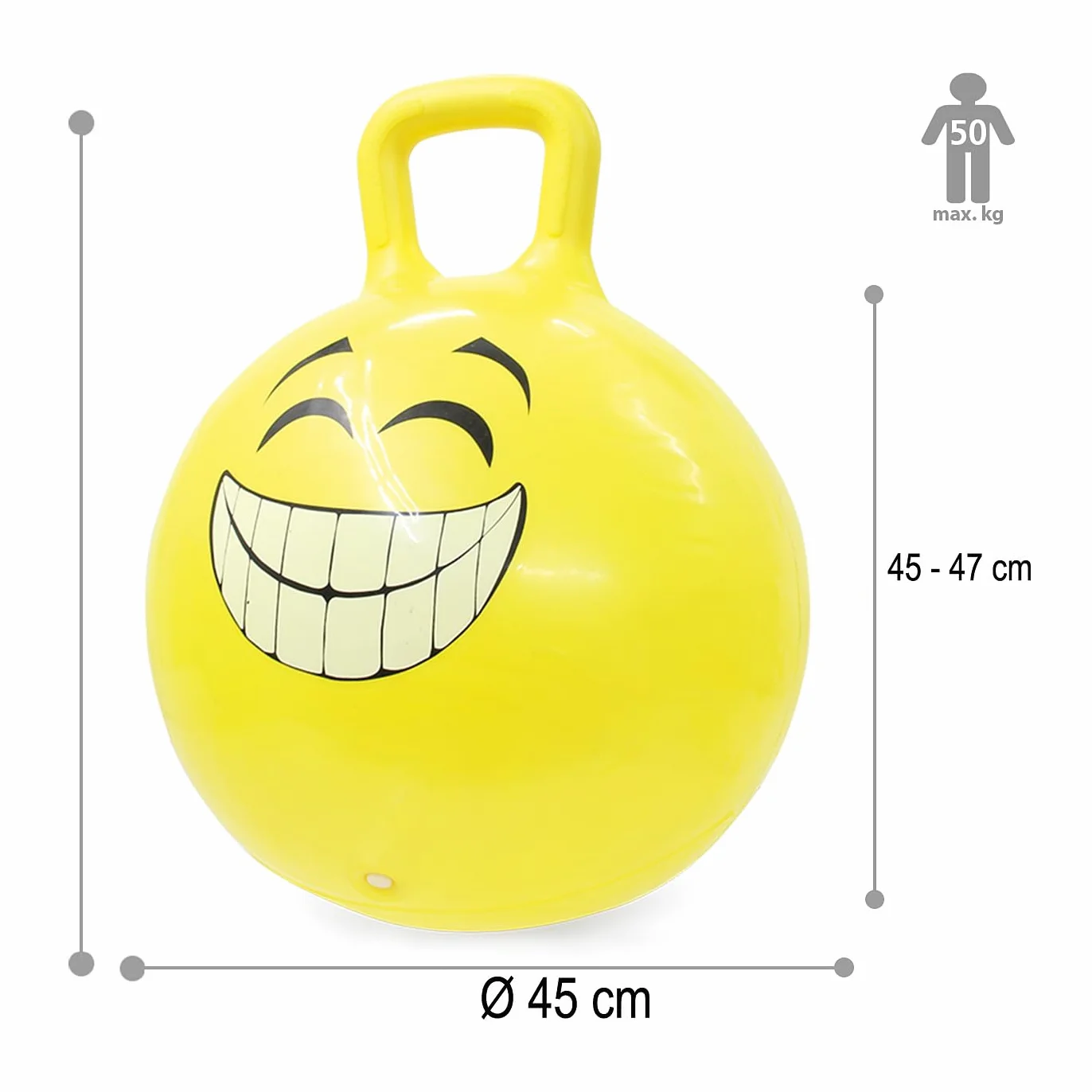 Jamara 460457 - Palla per saltare Smile giallo 450mm - Sviluppa equilibrio e capacitá motorie, Robusta, Resistente, Facile da riporre