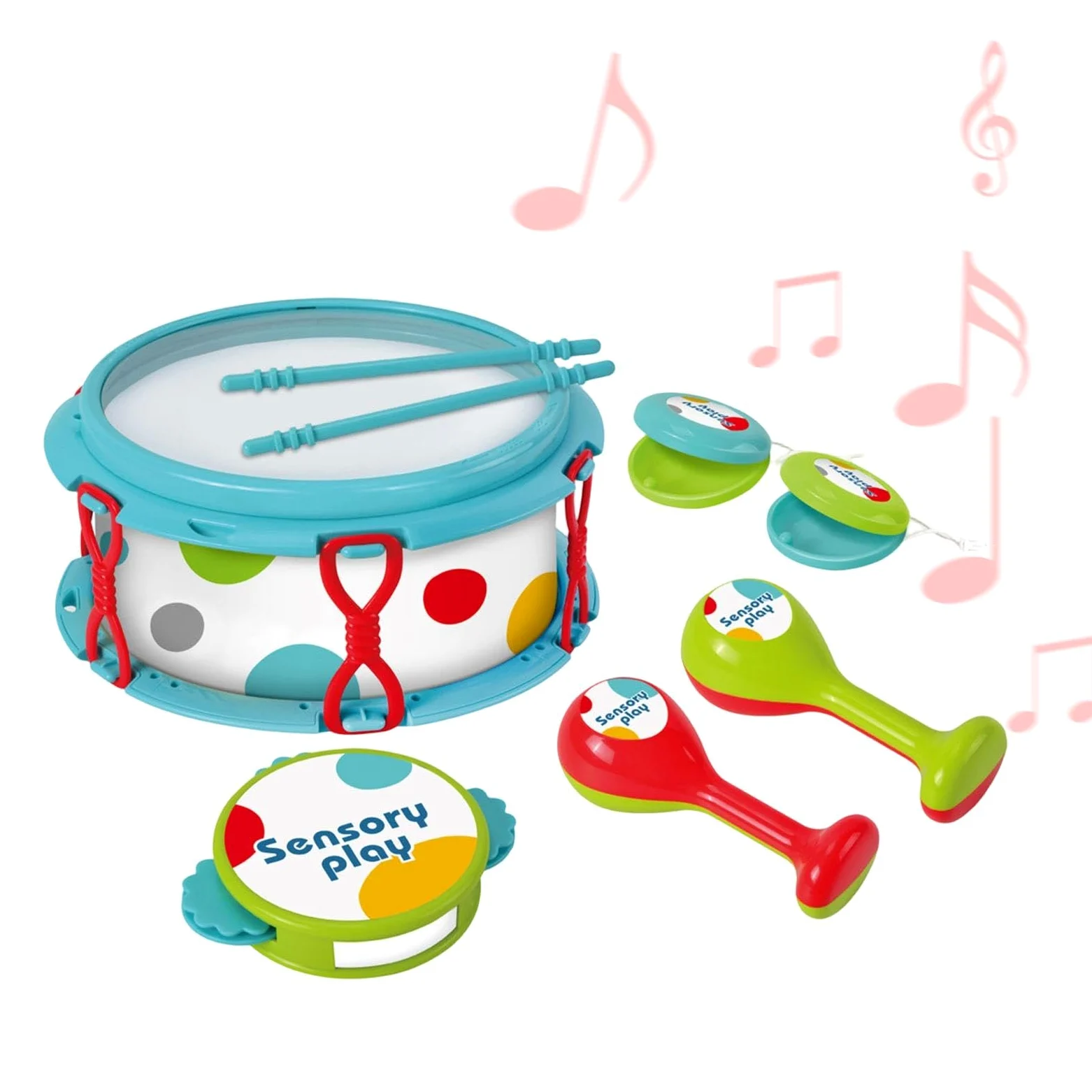 Gralara Tamburello a Mano, bomboniere per Feste, Sviluppo sensoriale educativo, Viaggi, età 3+ Mesi, Strumento a percussione per Bambini, Blu