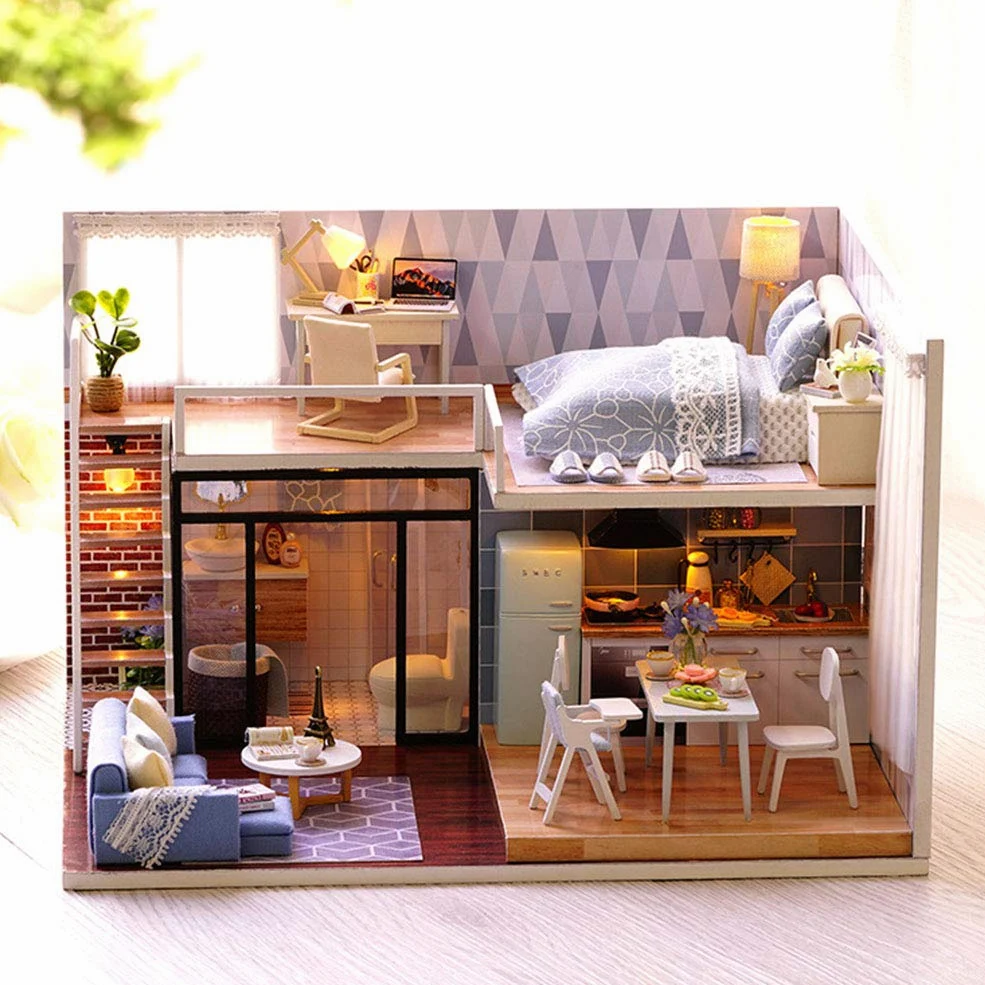 Fabater Puzzle in Legno 3D per Casa delle Bambole Kit Casa delle Bambole Fai-da-te con Mobili, Giocattolo Educativo Fatto a Mano, Miglior Regalo per Ragazze, attività Divertente per la Famiglia