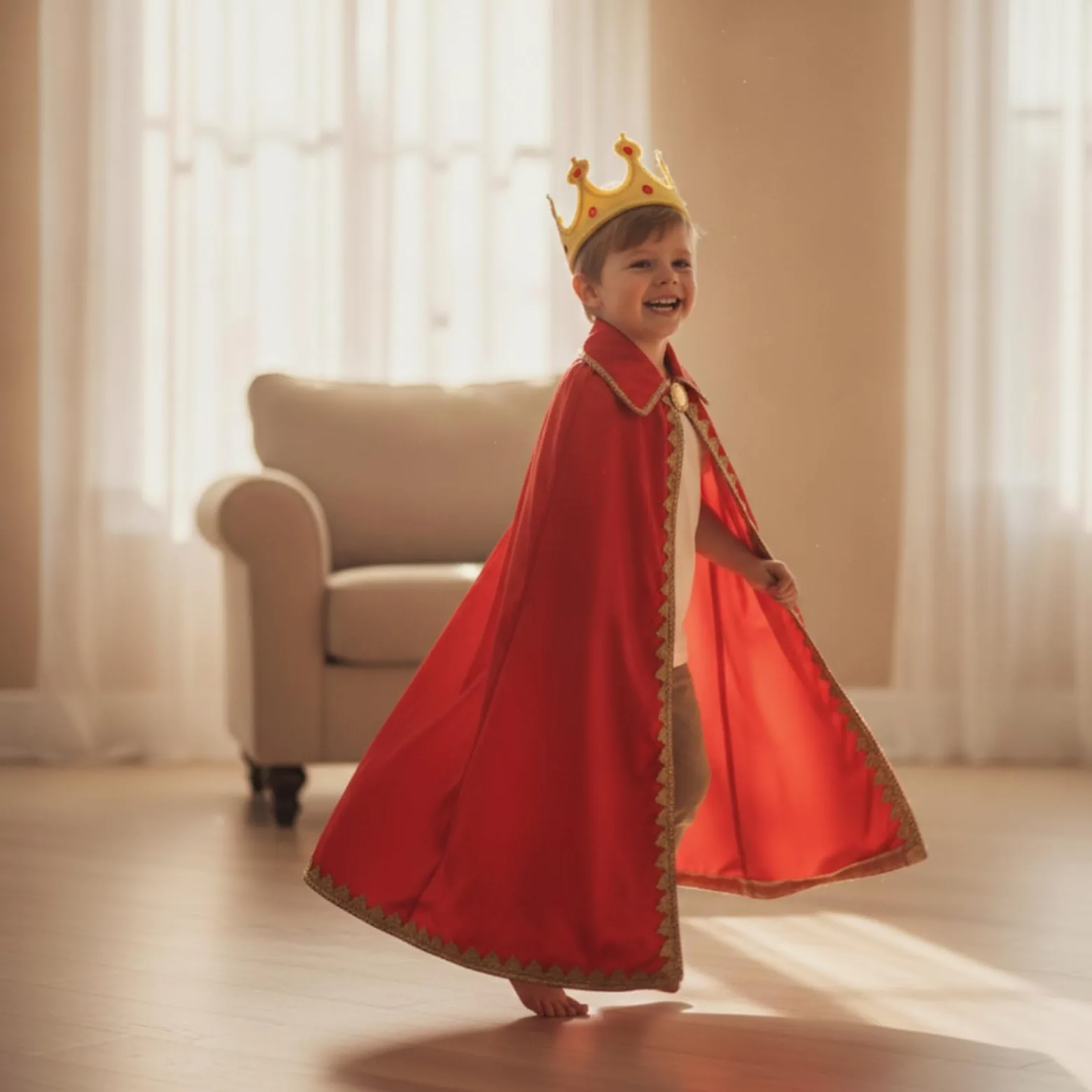 Mantello per Bambini Mantello di Regalità Costume Tunica Corona Dorato E Fodera Chiara Lavorazione in Poliestere Adatto per Rappresentazioni Cerimonie Scolastiche Feste, 110CM, style to 4