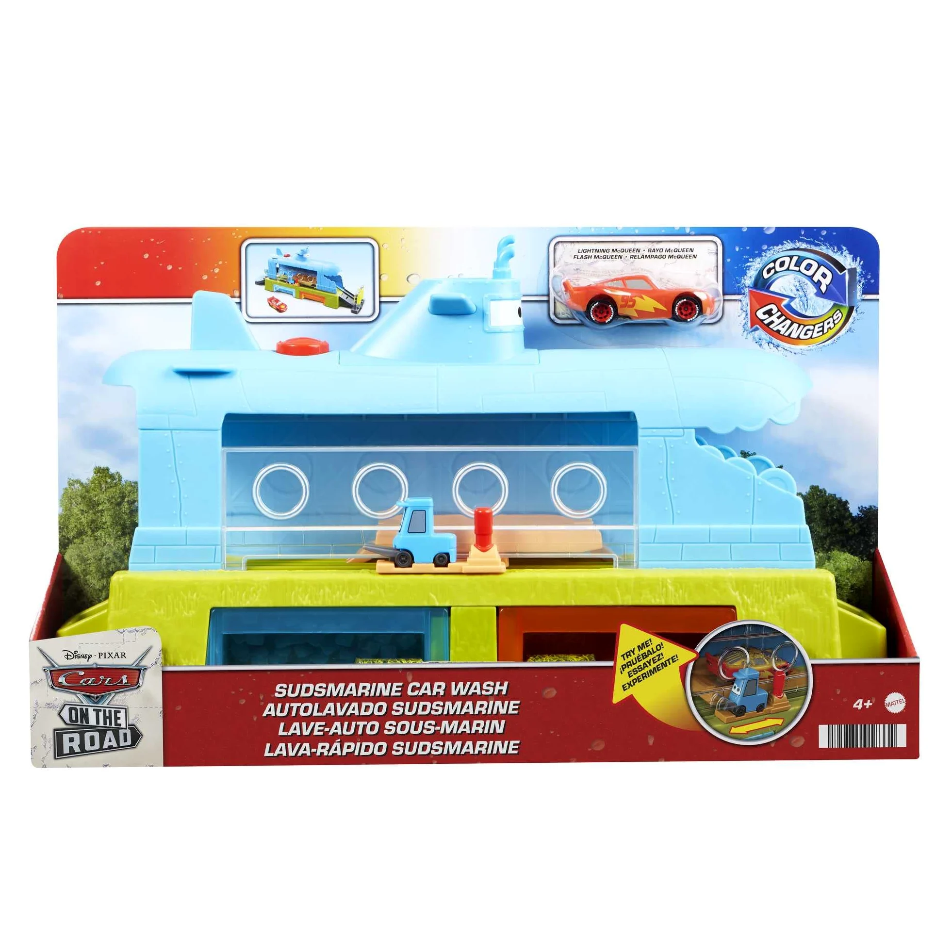 Mattel Disney Pixar Cars - Autolavaggio balena-sottomarino cambia colore playset con veicolo cambia colore, Giocattolo per Bambini 4+ Anni, HGV70