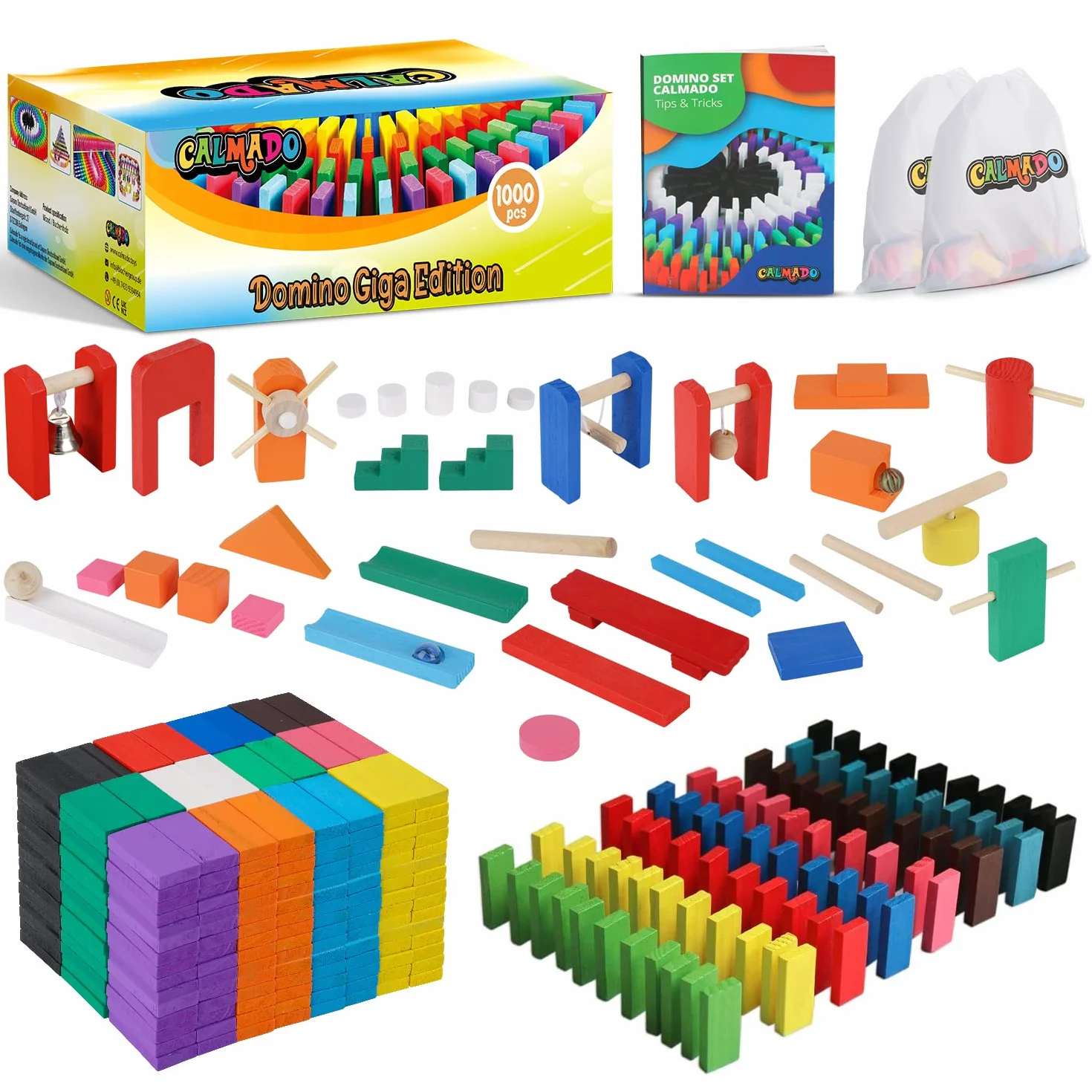 Calmado - 1000pz Set Domino in Legno Giga Edizione + Borsa + Istruzioni + Accessori