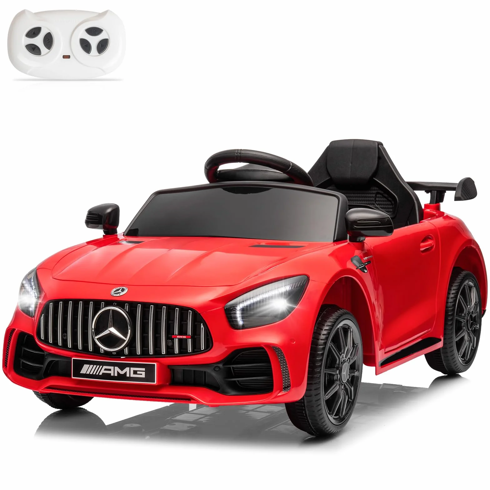 LALAHO Mcchina Elettrica Per Bambini Mercedes AMG GTR 12V con Doppi Motori, 3-5km/h Auto Elettrica per Bambini 3-5 Anni, Sospensioni, MP3, Telecomando (Rosso)