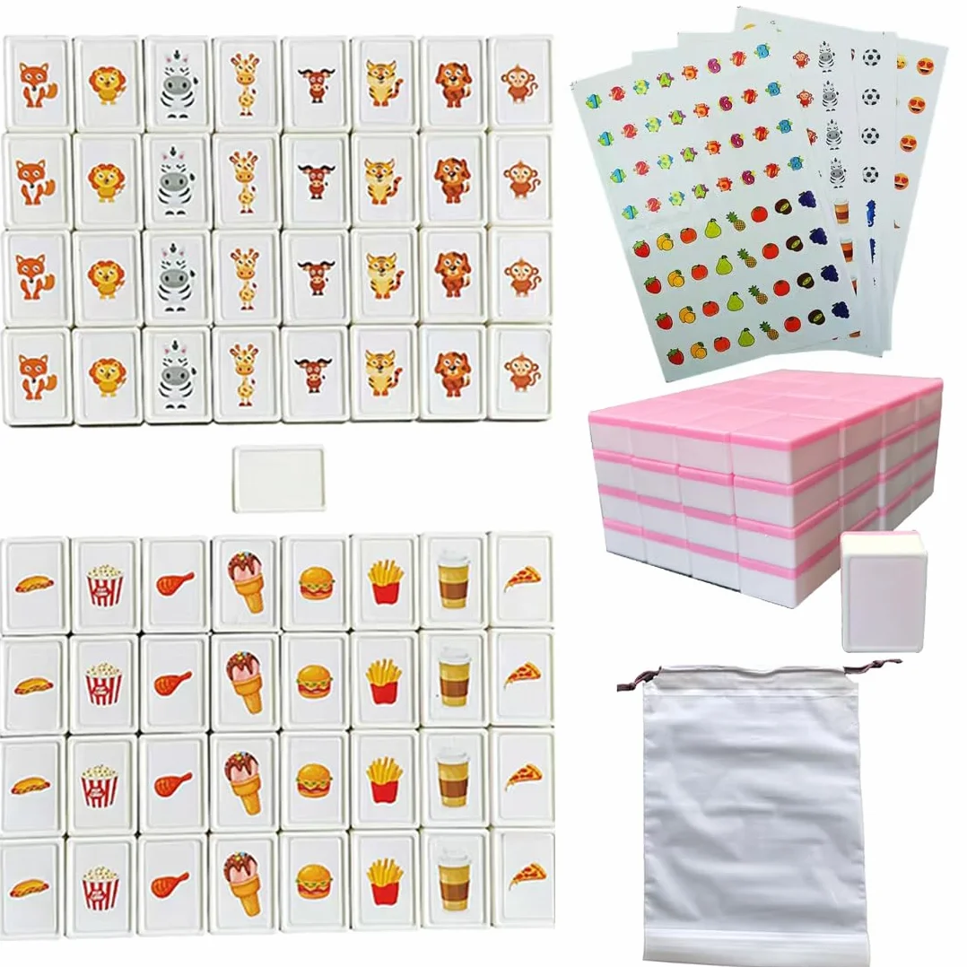 Confezione semplice,65 Blocchi 30mm Seaside Escape Game in Stile Mahjong,Gioco Seaside Escape Fuga da Tavolo,per Bambini,in ABS Plastico,Gioco di Fuga,con DIY Adesivi in PVC-Tre adesivi extra (Rosa)