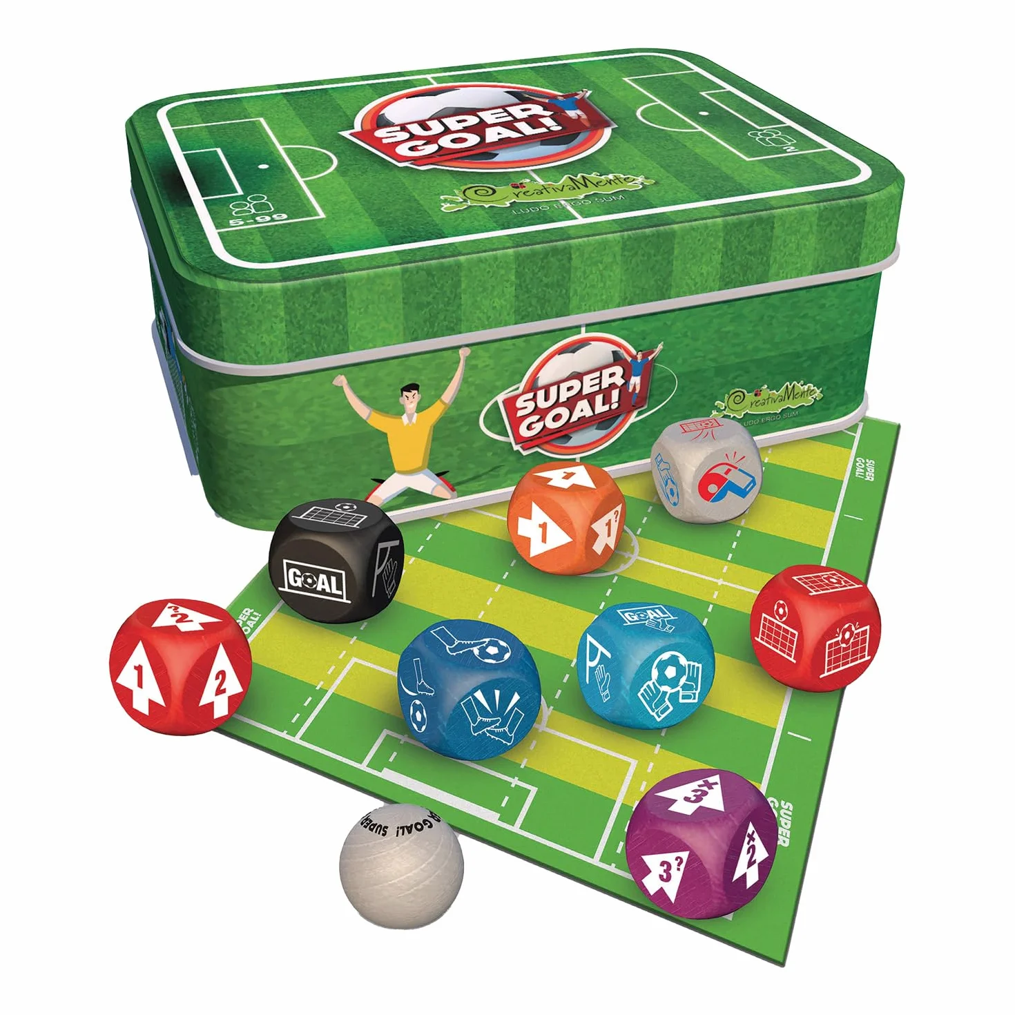 CreativaMente 3178452 Super Goal!, l'emozionante partita di calcio per 2 persone, gioco di dadi di calcio per adulti e bambini dai 6 anni in su