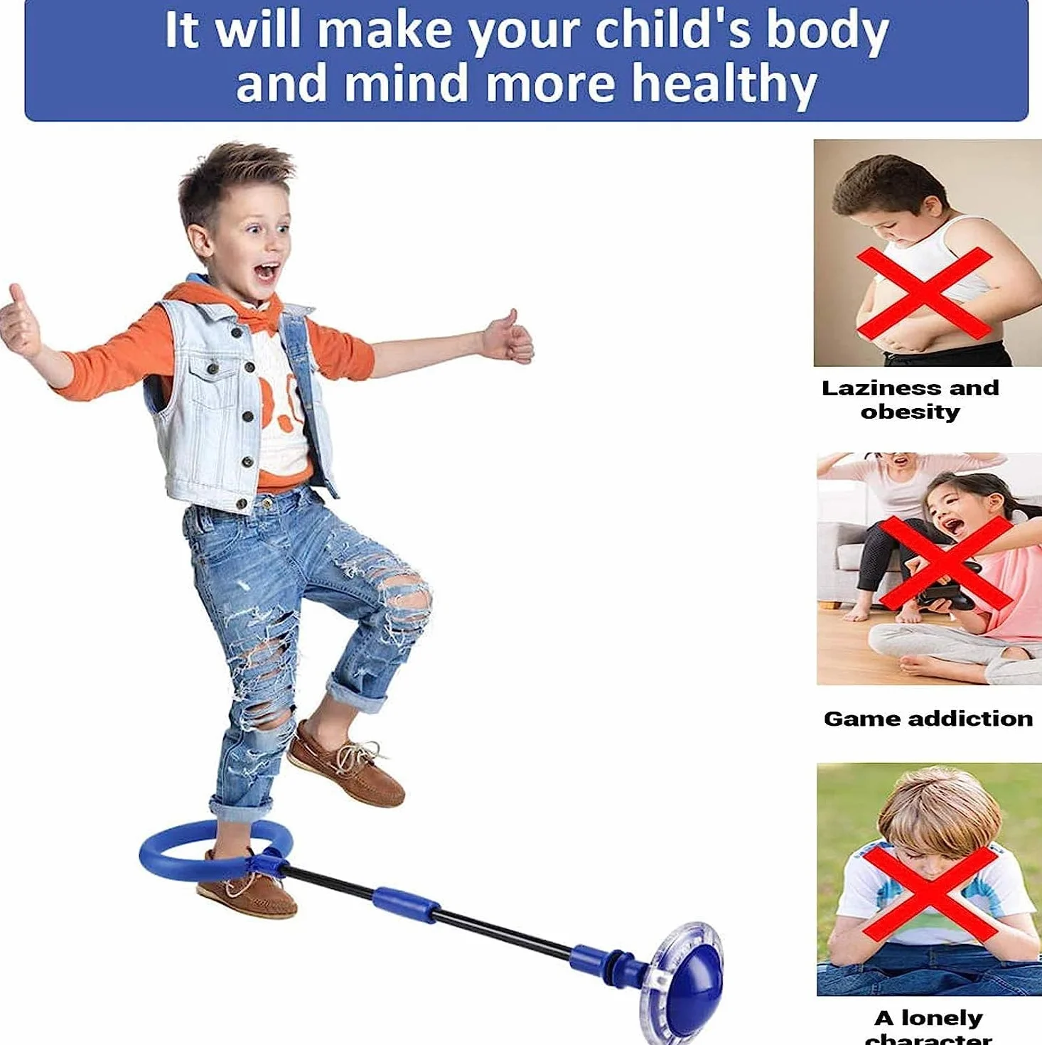 Q-WOOFF Anello lampeggiante per bambini, palla di salto, pieghevole, adatto per giochi di abilità, per bambini o adulti, esercizio (blu-1)