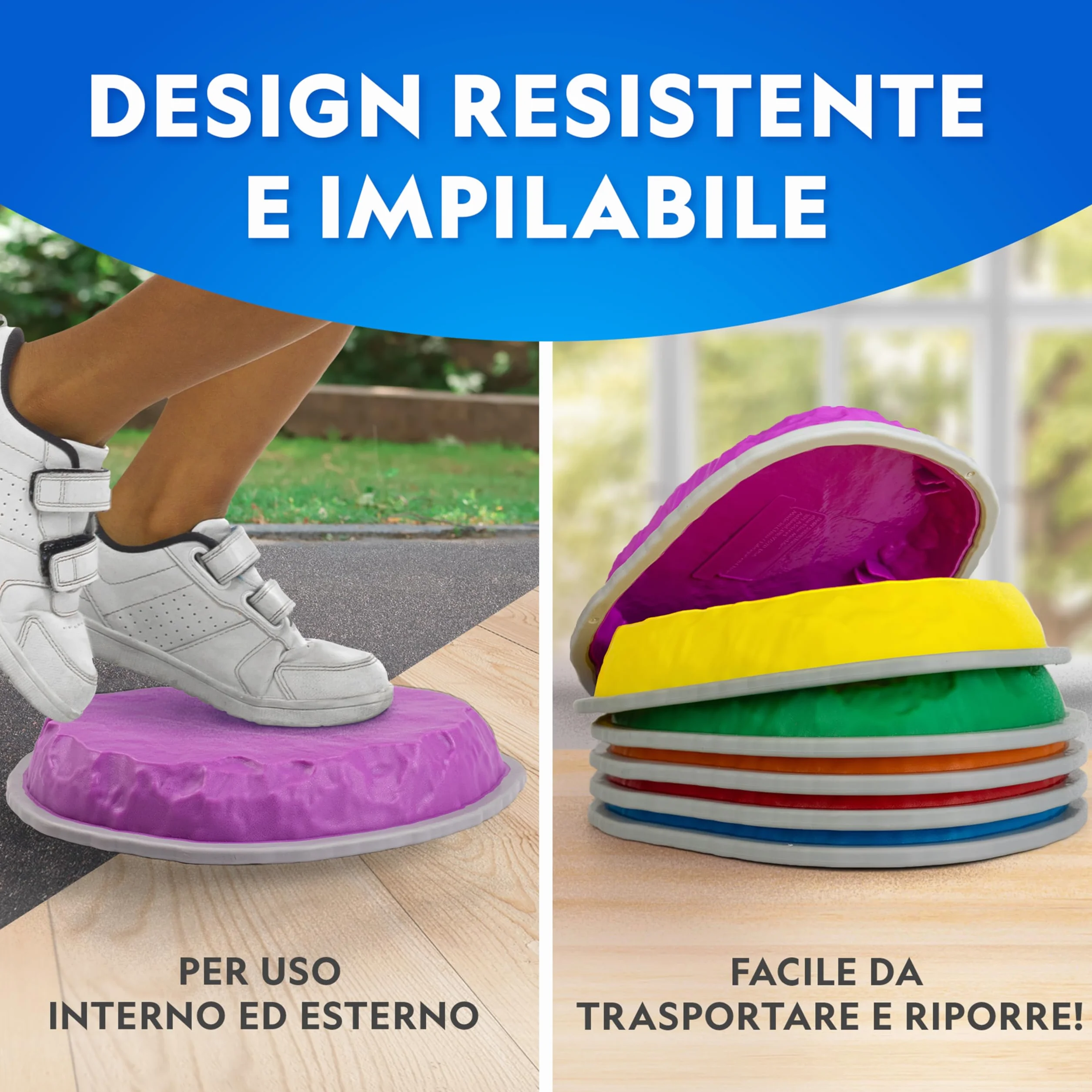 Blue Marble National Geographic Pietre per Equilibrio Bambini - 10 Pietre Antiscivolo Resistenti per Sviluppare Coordinazione e Abilità Motorie