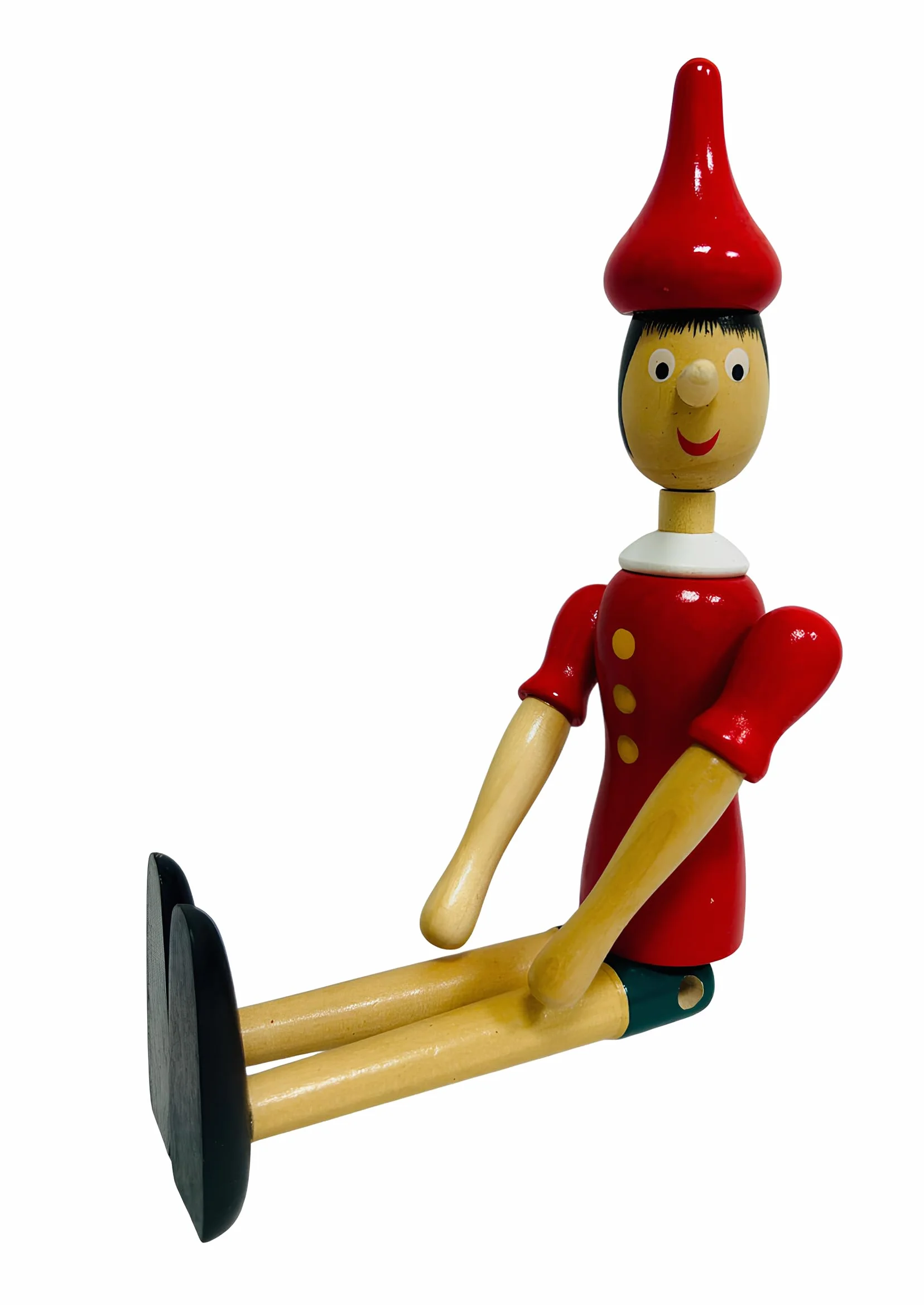 Pinocchio in Legno Massello 30 cm Snodabile Marionetta Articolata Burattino Fiabe Dipinto Altezza 30 cm