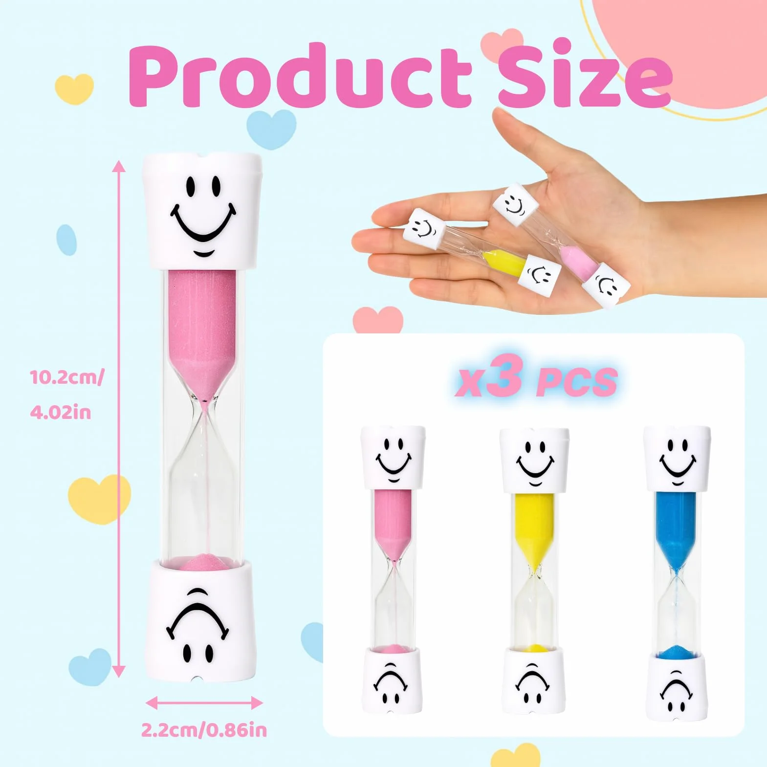 3 pezzi Set di clessidre per bambini, timer 3 minuti per lavare i denti, orologio educativo per bambini piccoli, clessidre colorate per imparare il tempo