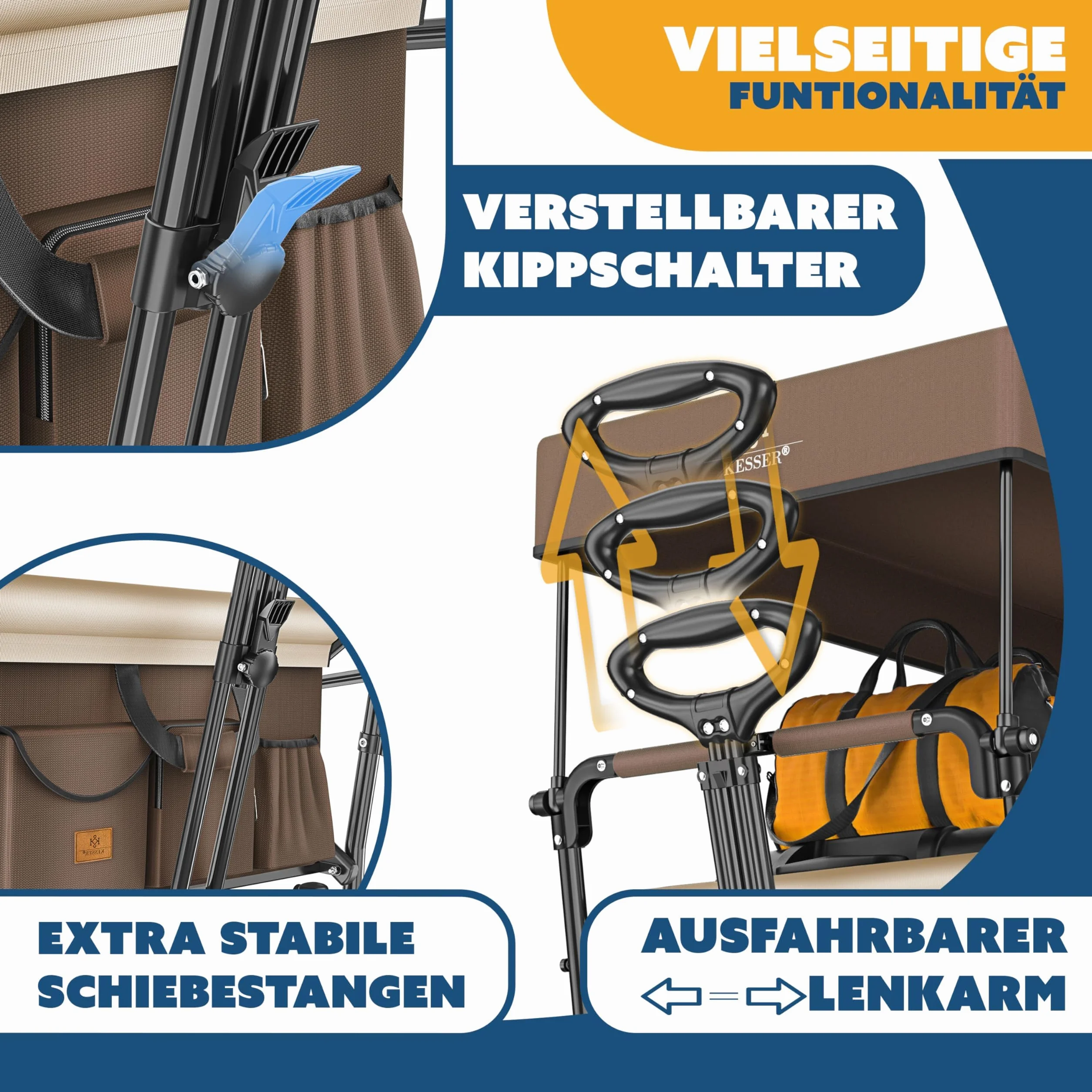 KESSER GTS-9100 - Carrello pieghevole con tetto, portata fino a 150 kg, con ruote in gomma dura e freni di stazionamento anteriore/posteriore, con serratura, copertura, intemperie e protezione da