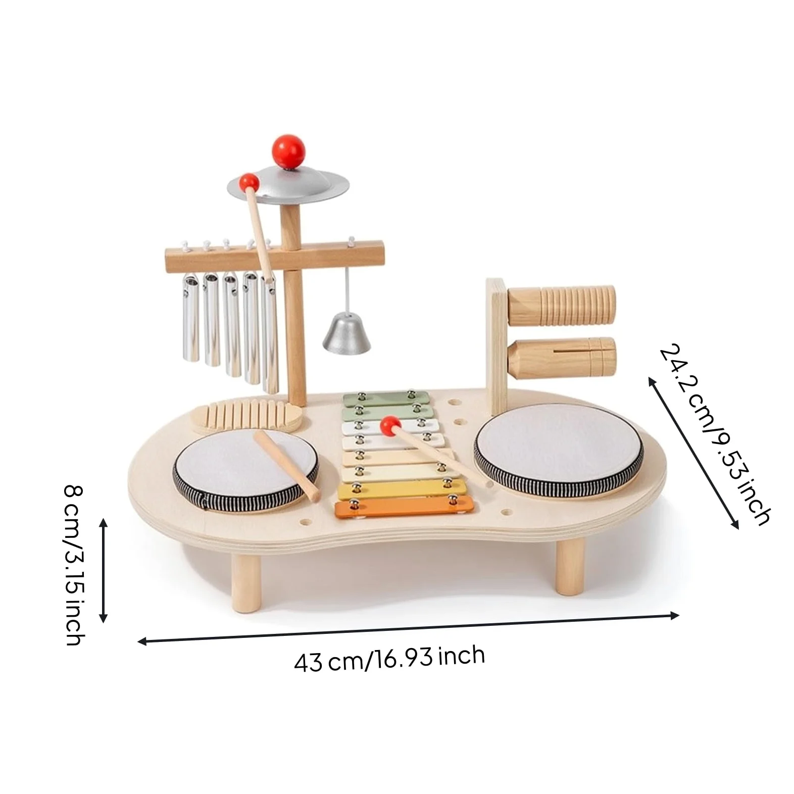 Colcolo Strumento a Percussione per Bambini Set Musicale Educativo Xilofono Piatti Campane a Bacchette in Legno Apprendimento Ritmico Adatto per Ambienti Prescolari Playroom Camerette Casa