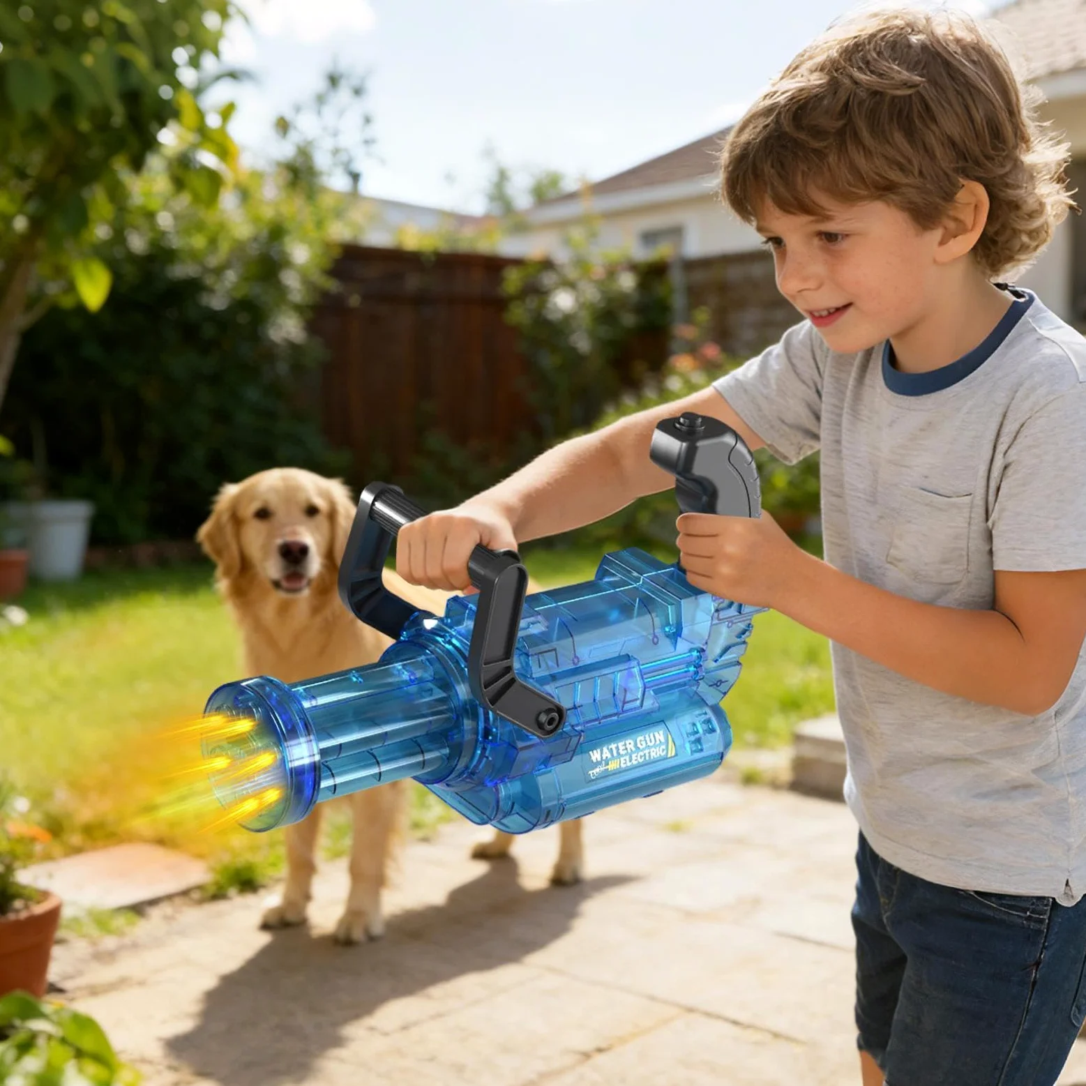 Giocattolo Elettrico per Pistola ad Acqua Squirter Elettrico da Esterno | Giocattolo ad acqua con effetti luce e fiamma per Bambini Giardino Cortile Spiaggia