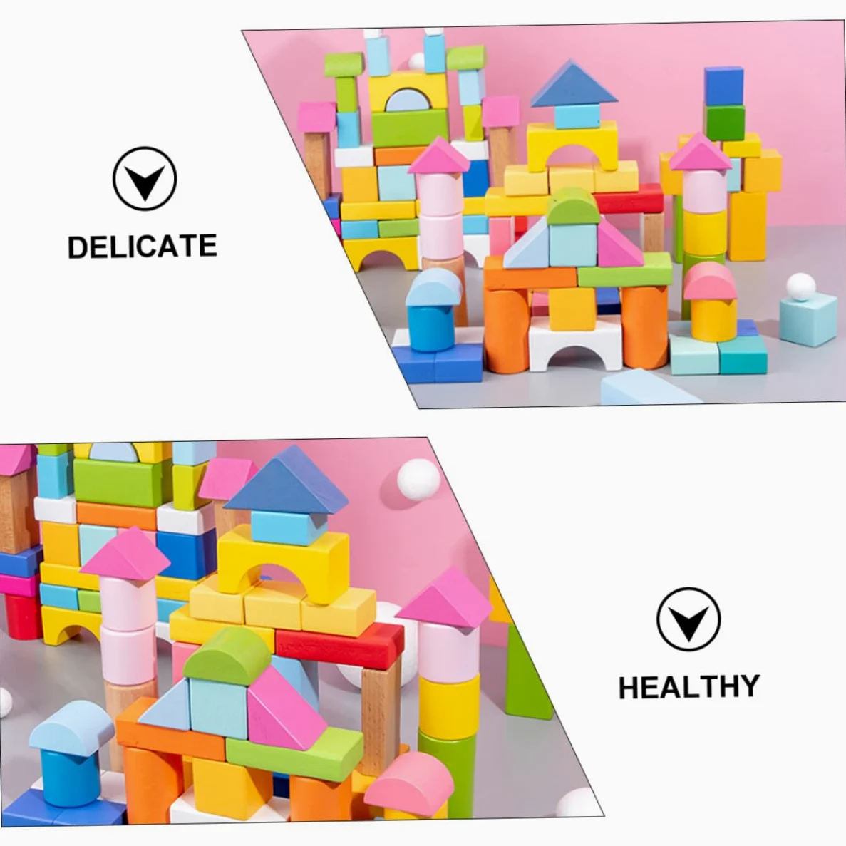 BESPORTBLE Blocchi Pezzi in 100 Costruzione Legno di Geometrici per Bambini | Gioco Educativo per Mani dei Piccoli, Superfici Tonde senza Sbavature, Texture Delicata, Immaginazione e Pensiero