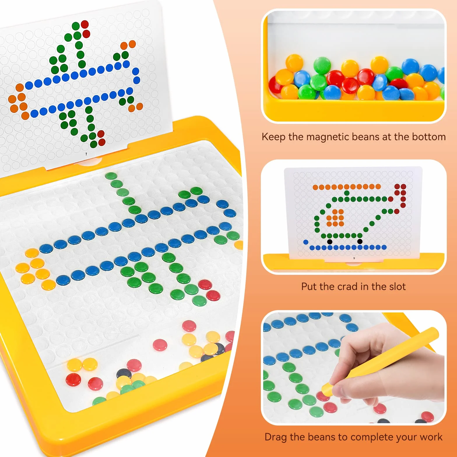 Tavola magnetica da disegno per bambini dai 4 agli 8 anni, lavagna magnetica per bambini da 1 a 3, con 2 penne, 10 flash card e fagioli, giocattoli Montessori per ragazzi e ragazze