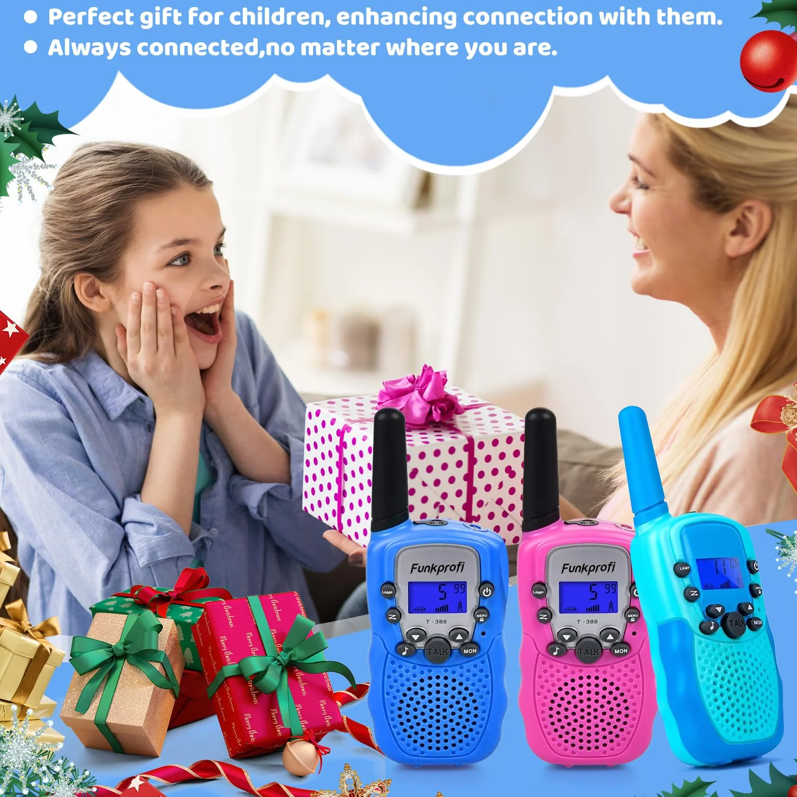 Walkie Talkie per Bambini Radio Bidirezionale 8 Canali PMR 446 con Batterie Ricaricabili