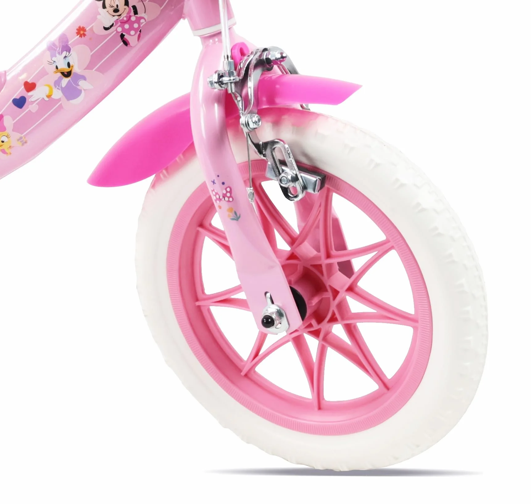 Disney Bicicletta da bambino 12' Minnie dotata di 1 freno, cestino anteriore, porta bambola posteriore, parafanghi, carter e stabilizzatori rimovibili senza attrezzi.