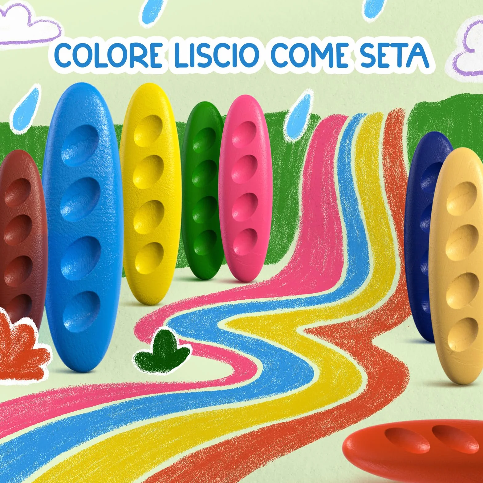 12 Pastelli Bambini 2 Anni + Forma Ergonomica Arachidi + Crayon per Bambini 1-3 Anni | Colori che non sporcano | Pastello a Razzo e Facili da Impugnare | Pastelli a cera