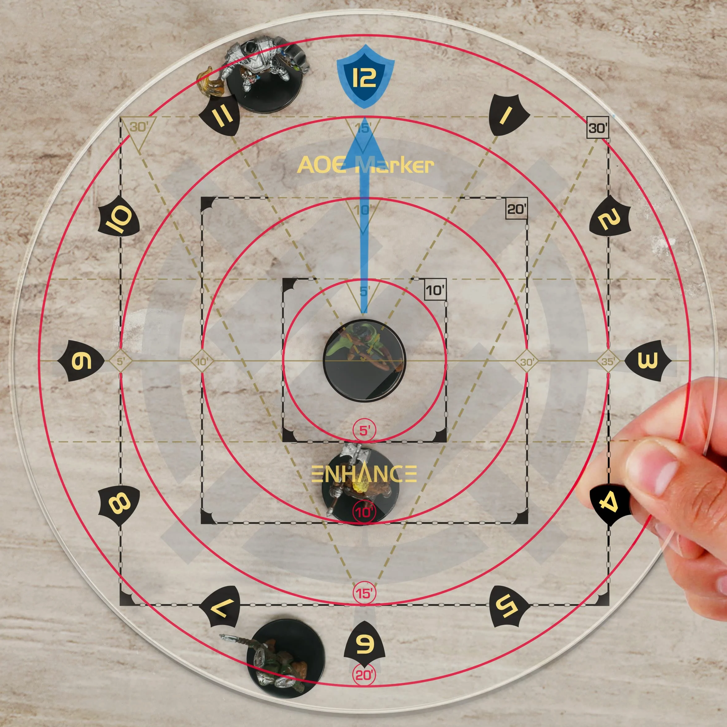 ENHANCE Spell AOE Marker per Giochi di Ruolo da Tavolo - Modello di Area di Effetto D&D Costruito per Mappe a Griglia da 1 "o Tappetini Senza Griglia - Accessori DND Perfetti per DM