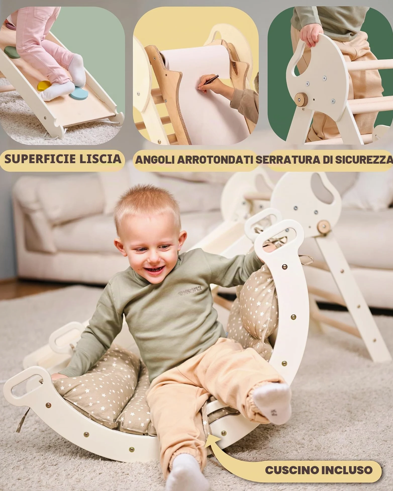 Goodevas 5-in-1 Struttura da Arrampicata per Interni in Legno con Scivolo – Triangolo Montessori per Bambini da 1 Anno, Parco Giochi per Interni, Giocattolo da Arrampicata per Bambini Triangolo