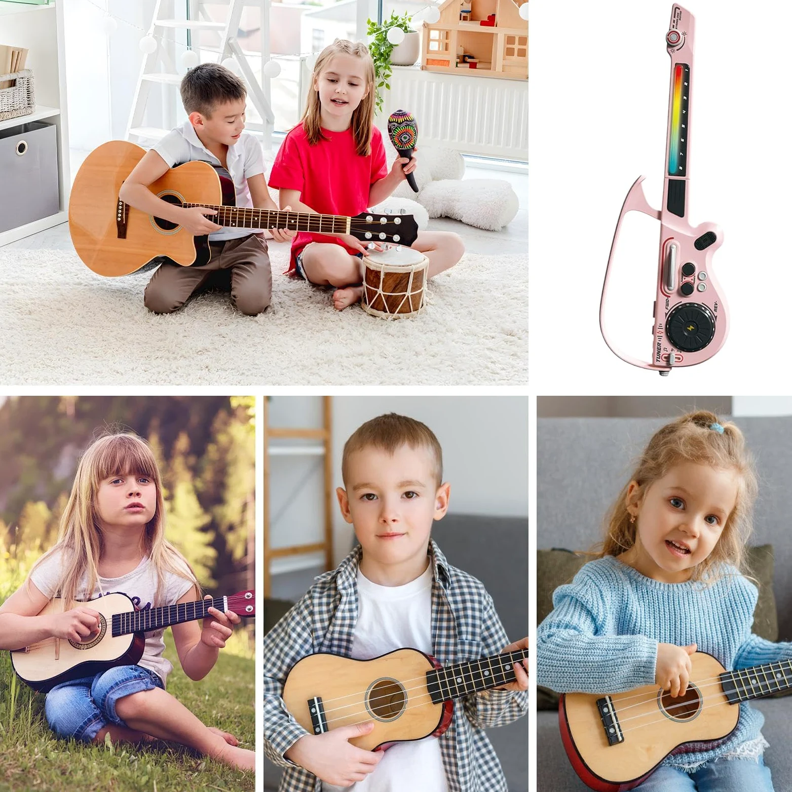 Chitarra per Bambini Giocattolo Educativo Senza Corde e Wireless | Set Chitarra Basso Musicale Regalo per Ragazzi Ragazze Adolescenti Viaggio Casa Scuola Natale Compleanno