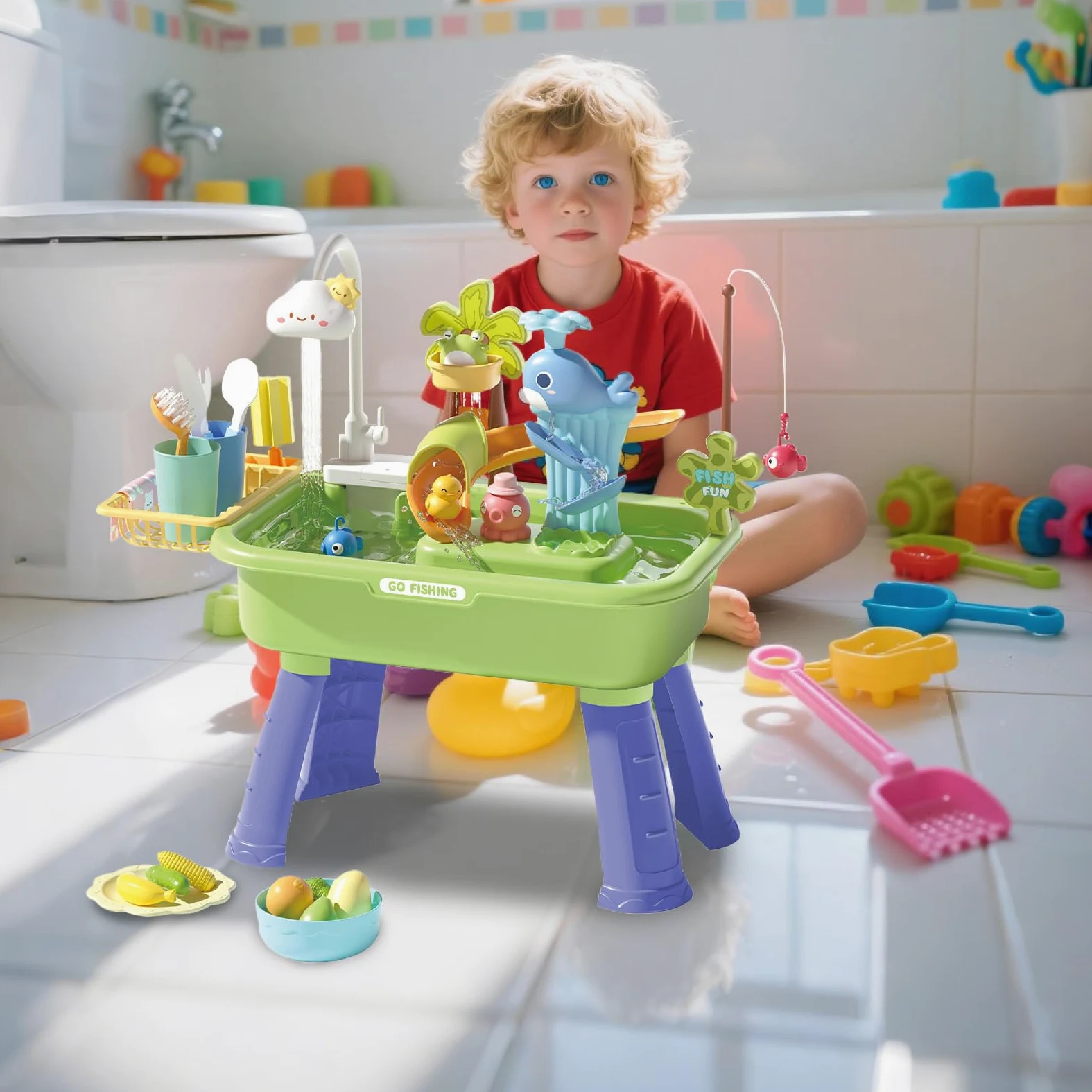 Generico Tavolo Acquatico Tavolo Sabbia e Acqua | Con Pompa Per Giardino Spiaggia Esterno Sviluppo Coordinazione Mano-Occhio