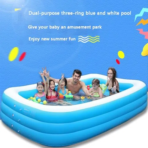Generico Piscina Gonfiabile per Famiglie 305x175x60cm, Centro di Nuoto Rettangolare addesciso per Il Giardino del Cortile, Materiale Durevole Sicuro del PVC per Gli Adulti dei Bambini