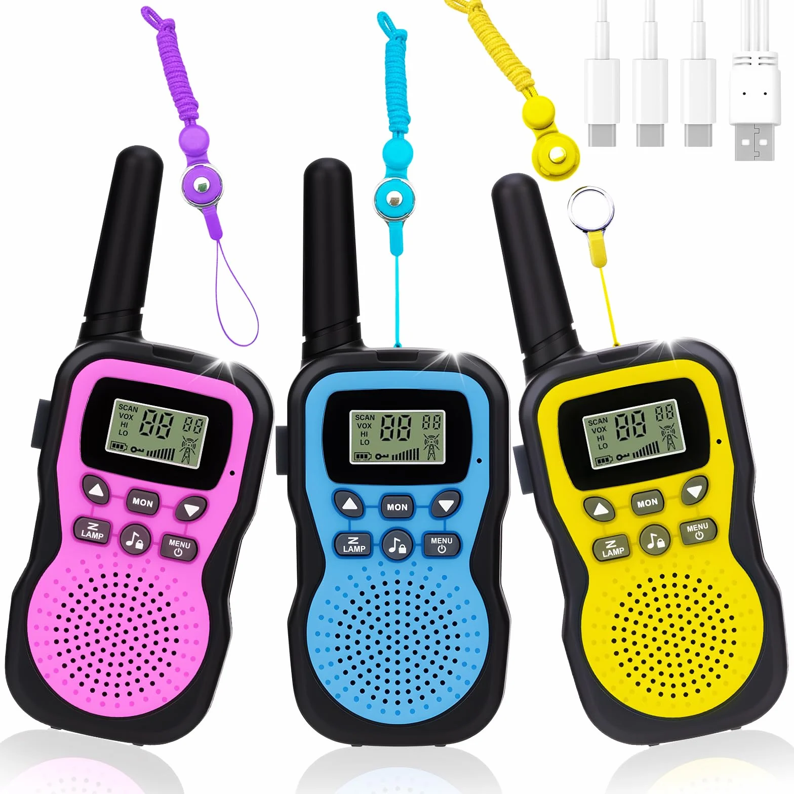 Walkie Talkie Bambini Ricaricabili 3 Pezzi con Batteria per 3-12 Anni Campeggio