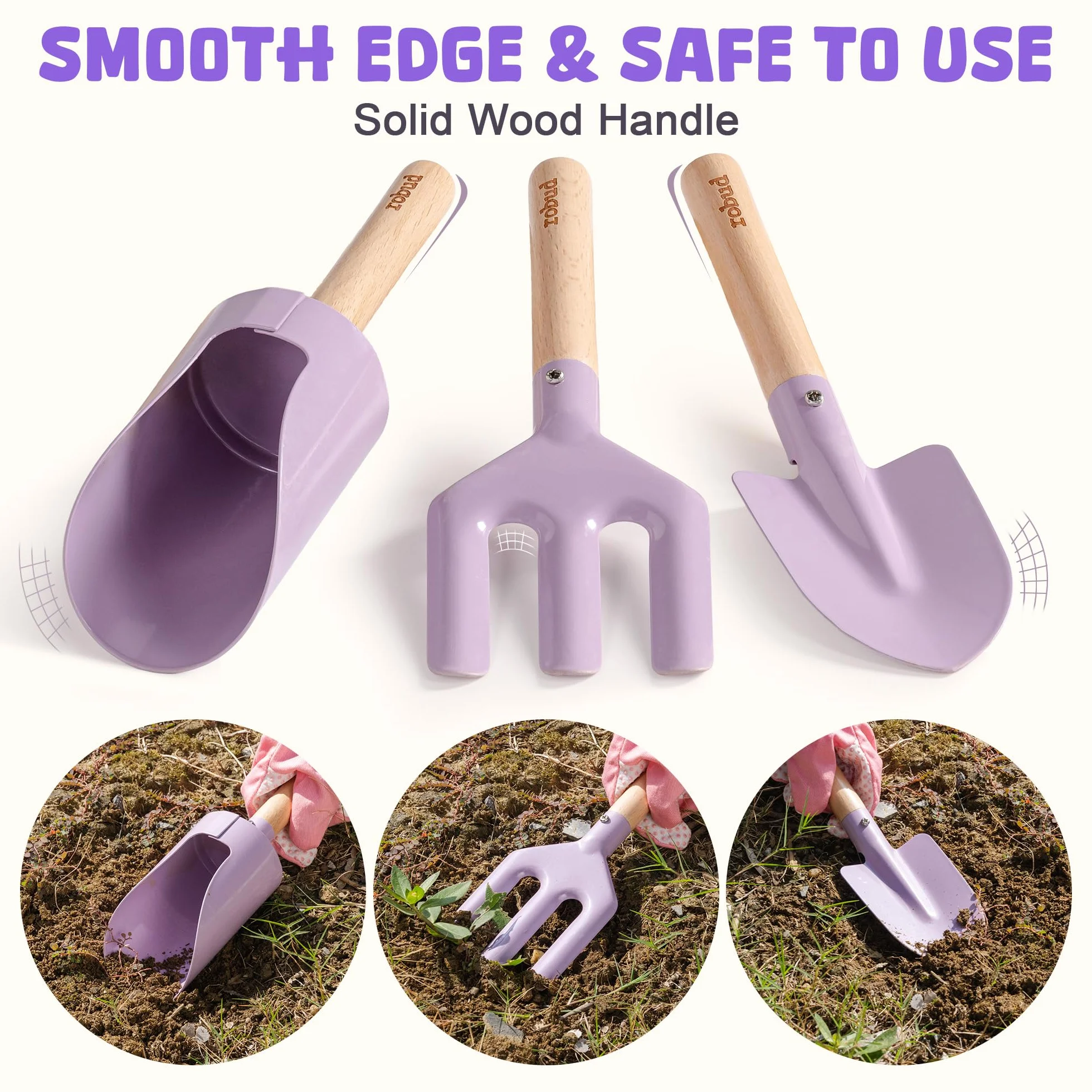 ROBUD Set da giardinaggio per bambini, 17 pezzi, con annaffiatoio per bambini, grembiule, forchetta e pala da giardino, paletta cilindrica, guanti da giardinaggio e borsa tote, giocattoli da giardino