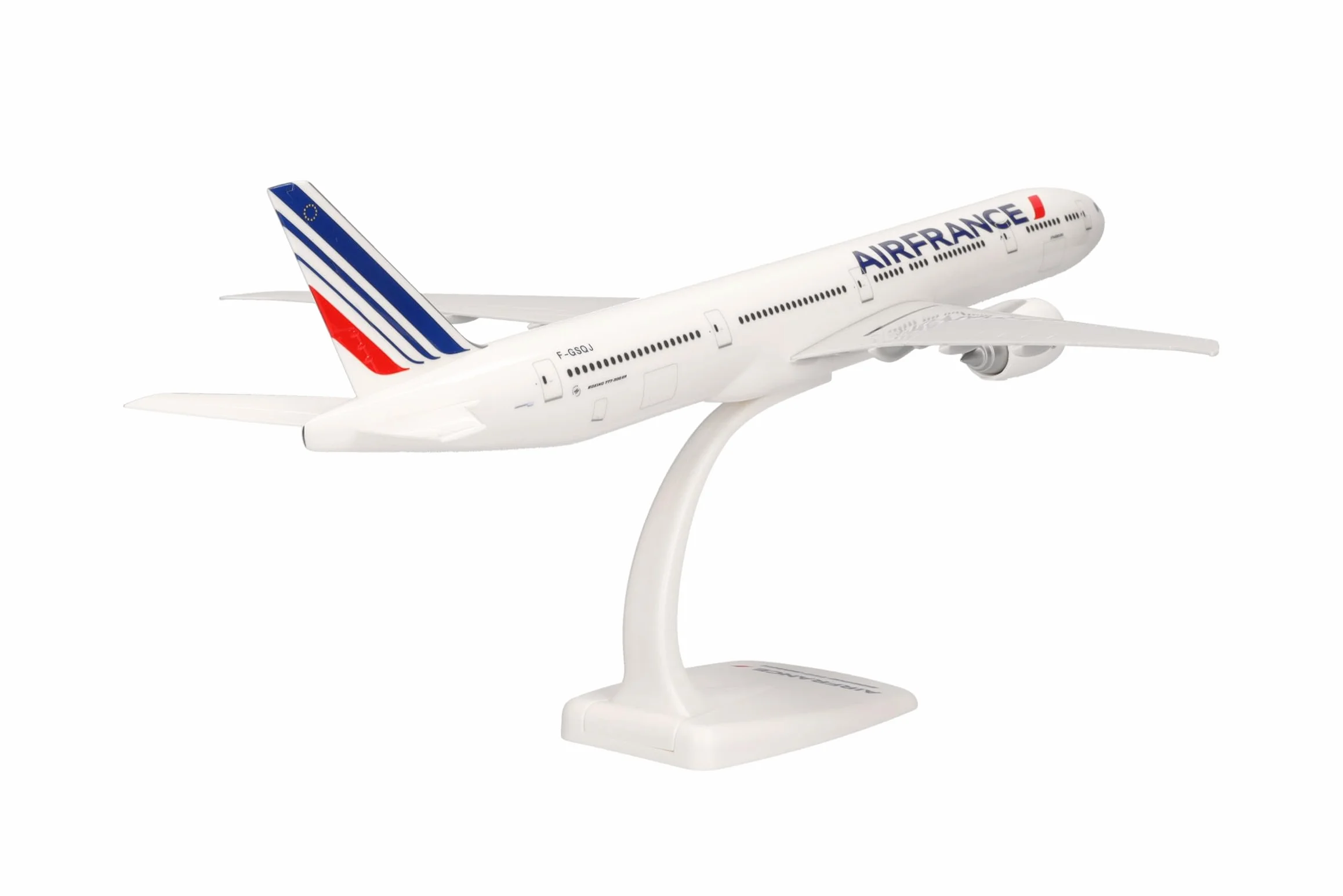 Herpa modello di aereo Air France Boeing 777-300ER - 2021 livery – F-GSQJ "Strasbourg", in scala 1:200 - Snap-Fit, pezzo da collezione, miniatura deco, statuetta con supporto in plastica