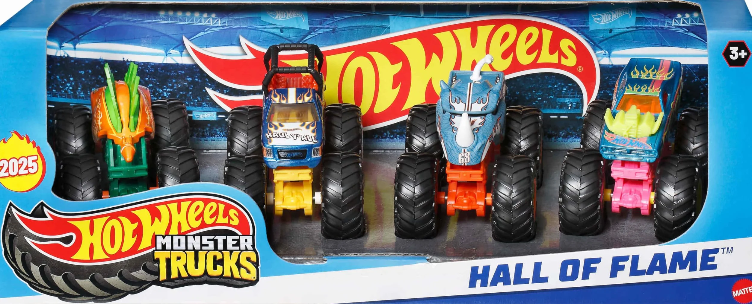 Hot Wheels Monster Trucks - Set da 4 veicoli in scala 1:64 con ruote giganti e design da urlo, colleziona i personaggi più amati, giocattolo per bambini, 3+ anni, JGD65