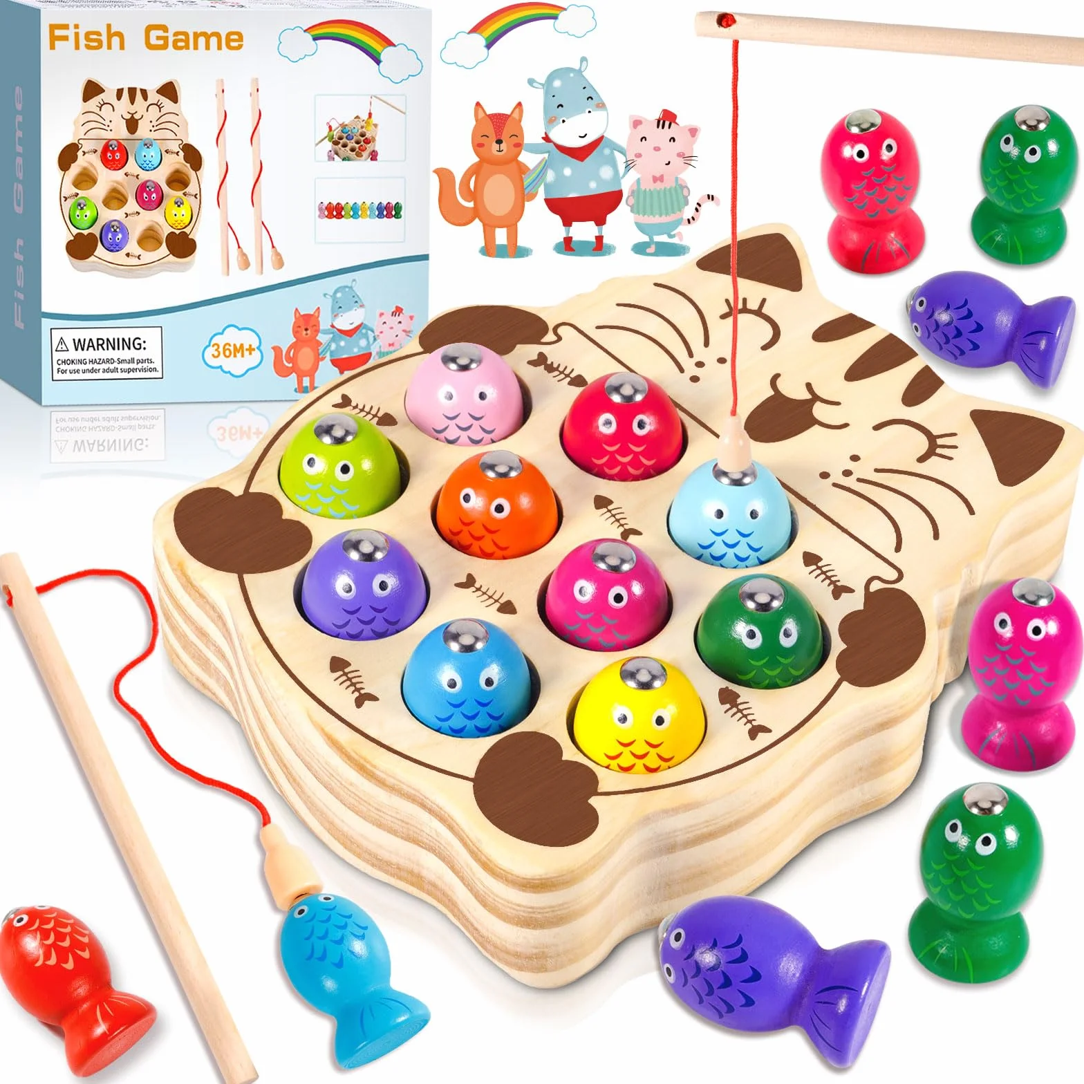 FAMKEEP Gioco di pesca magnetico in legno Montessori giocattolo educativo 3 anni