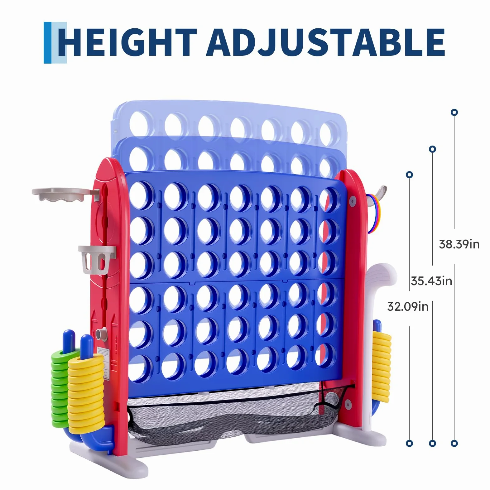 Gioco da Esterno 4-in-1 XXL con Canestro e Lancio Anelli – Altezza Regolabile – Perfetto per Feste, Giardino e Prato – Adatto a Bambini e Adulti – Include Gioco a 4 colonne Gigante – Colore: