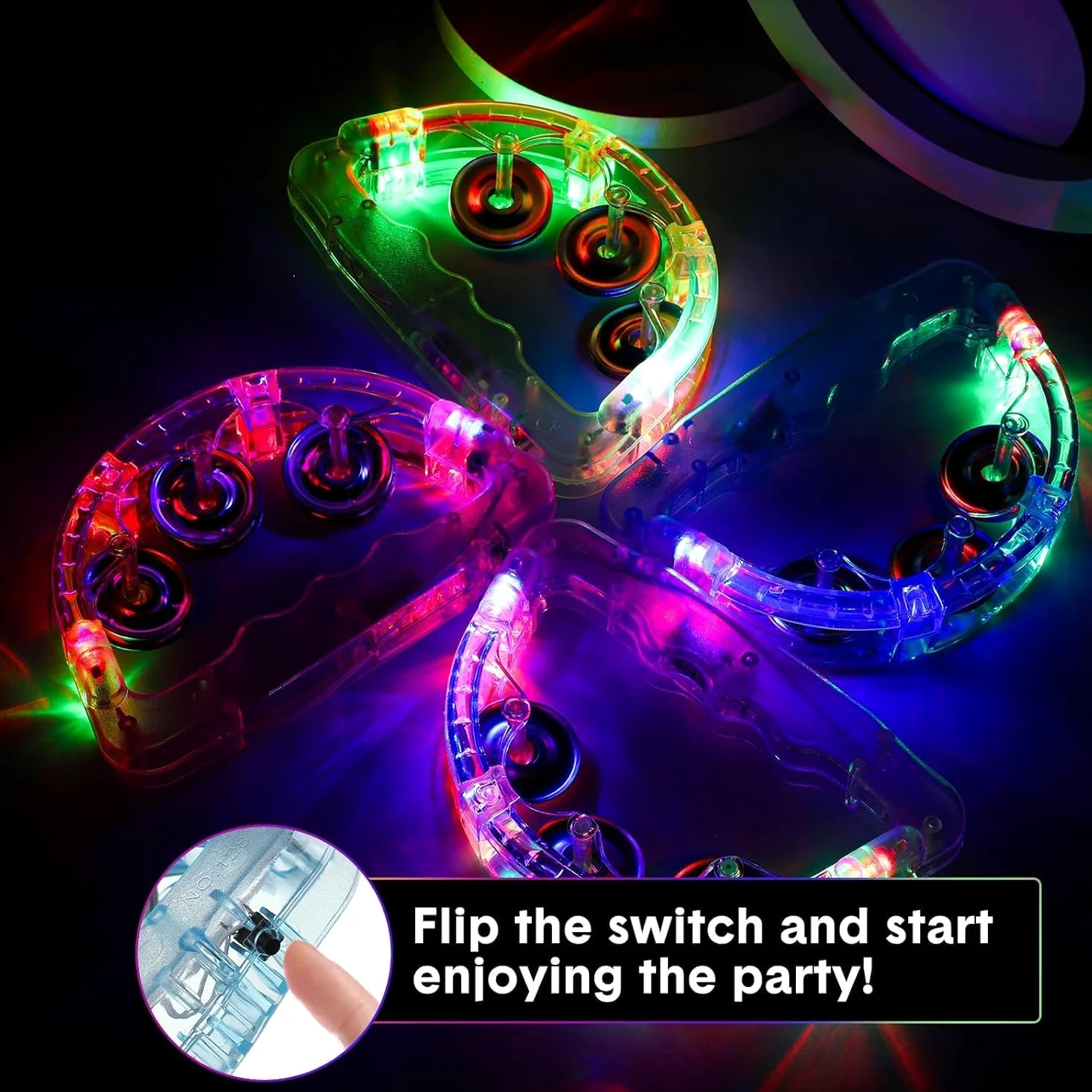 Tamburello luminoso da 100 pezzi, strumento musicale lampeggiante a | Percussioni palmari che si illuminano al buio per pista da ballo di nozze, regalo per feste di Natale e Pasqua