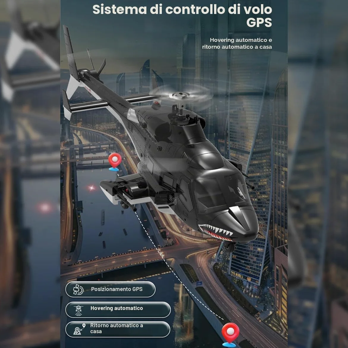 Air-wolf elicottero RC per adulti, aereo Wolfbush AW-911, scala 1/34, 2,4 G, 9 CH Flybarless con modalità cascata 6G/3D, modello elicottero RC a 1 batteria con posizionamento GPS