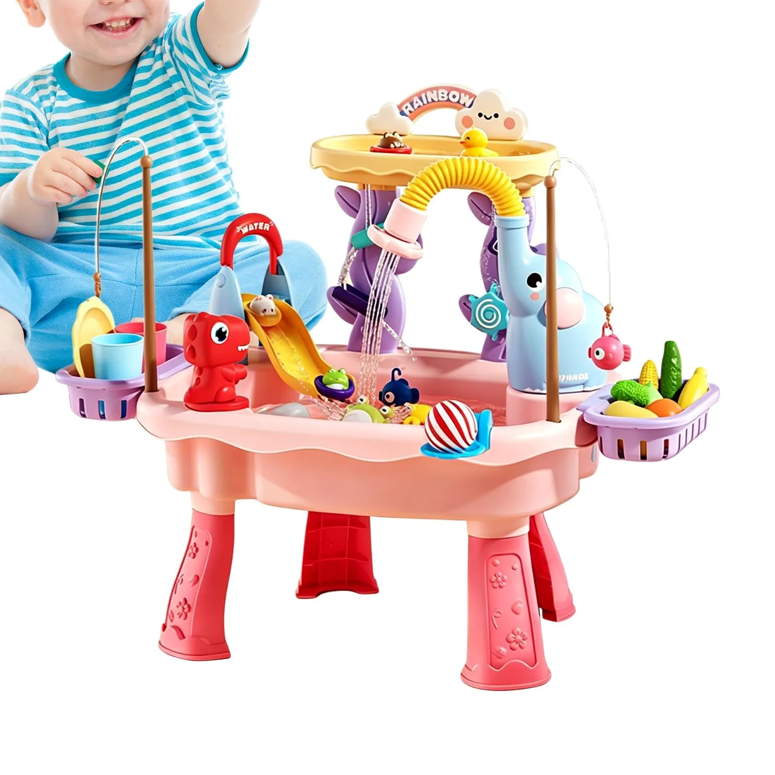 Tavolo Acquatico con di Pesca | per Bambini con Acqua Corrente per l'Giardino Patio Campeggio Interno Asilo Scuola 'Infanzia Bimbi e Bimbe 4-8 Anni