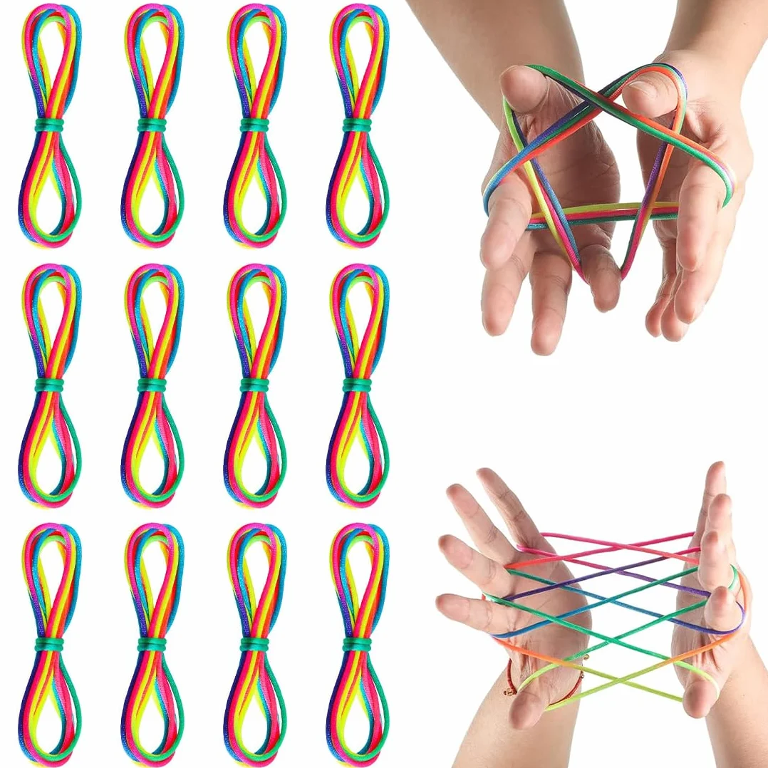 Rainbow Rope 12 Pezzi Giochi di Corda Mano Bambini Finger Twist Gioco a Filo Gioco del Dito Lunghezza 165cm