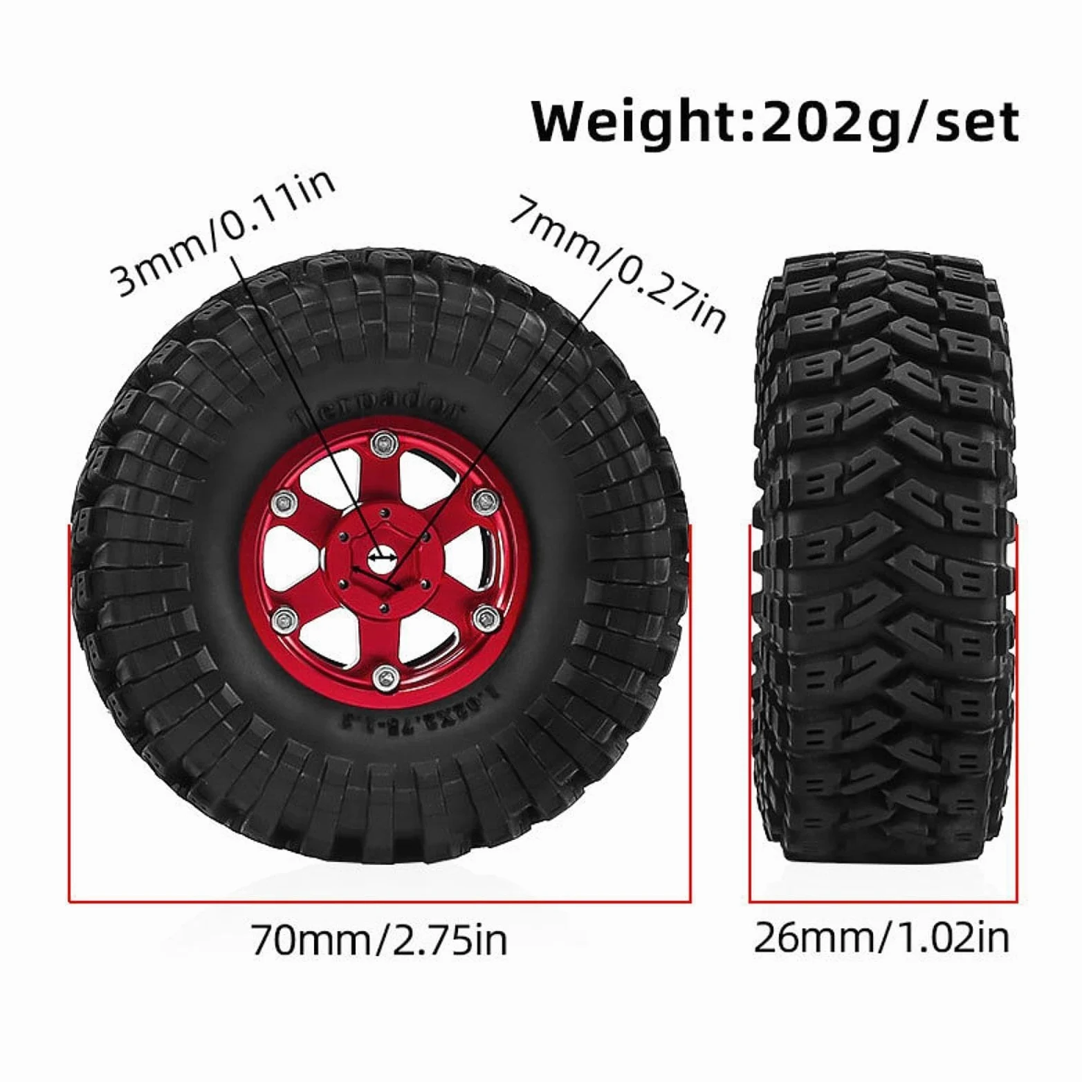 4 Pezzi Ruote Auto Giocattolo Pneumatici Parti Ricambio RC Resistenti in Alluminio Adatti per Modellismo Manutenzione Auto Radiocomandate, Rosso