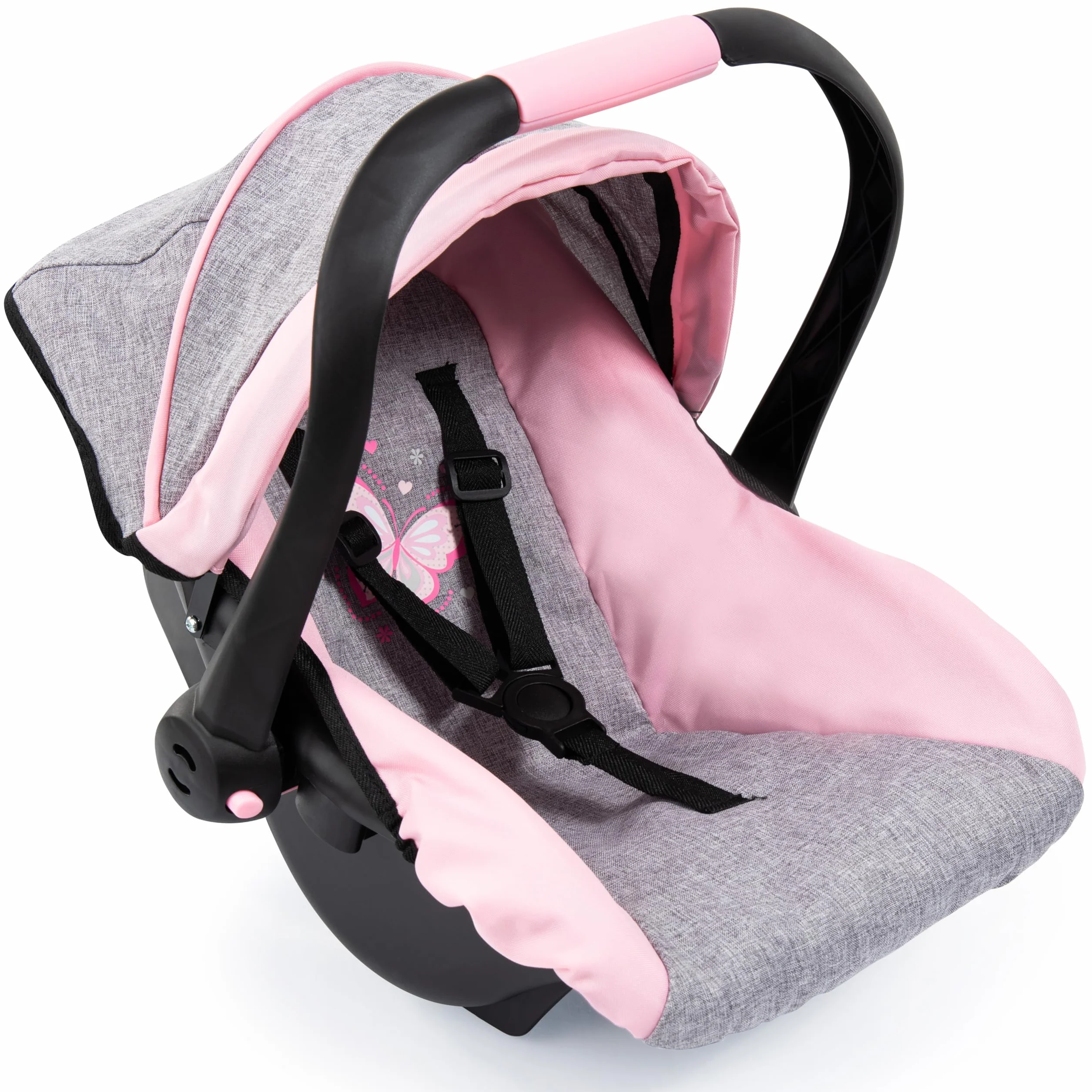 Bayer Design 67933AA Seggiolino auto per bambole con tettuccio, maniglia regolabile, cintura di sicurezza, per bambole fino a 46 cm, dai 3 anni
