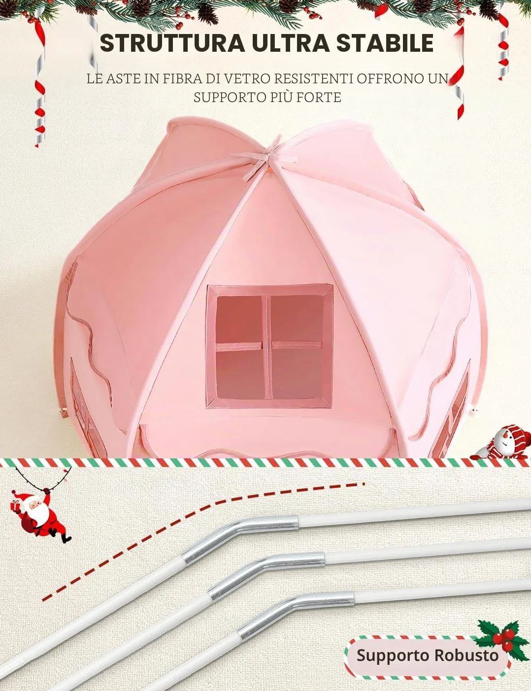 Besrey Tenda per Bambini con Luci – Tenda Gioco per Bambini a Castello per Principesse, Ampio Spazio Interno, Struttura Stabile – Ideale per Tenda Bambini Cameretta e Interni (Rosa)