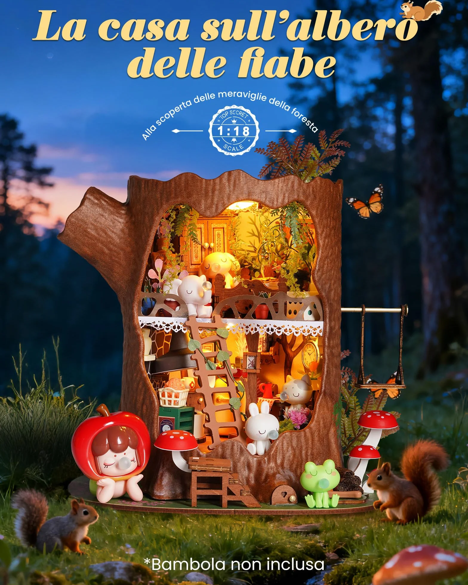 Rolife Miniature Casa sull'albero da favola, 275 pezzi Kit Casa in Miniatura DIY, Modellismo da Costruire Adulti Casa delle Bambole in Legno Puzzle 3D per Adolescenti Regalo calmante para decoración