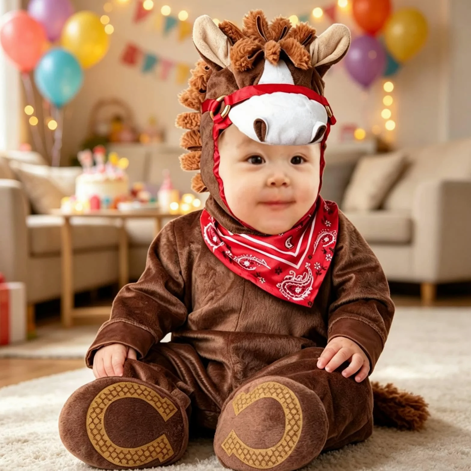F Fityle Costume da Cucciolo di Animale per Halloween, Travestimento Originale per Feste, Divertente Tuta con Cappuccio per Cosplay e Giochi di Ruolo per, Cavallo Marrone, XL