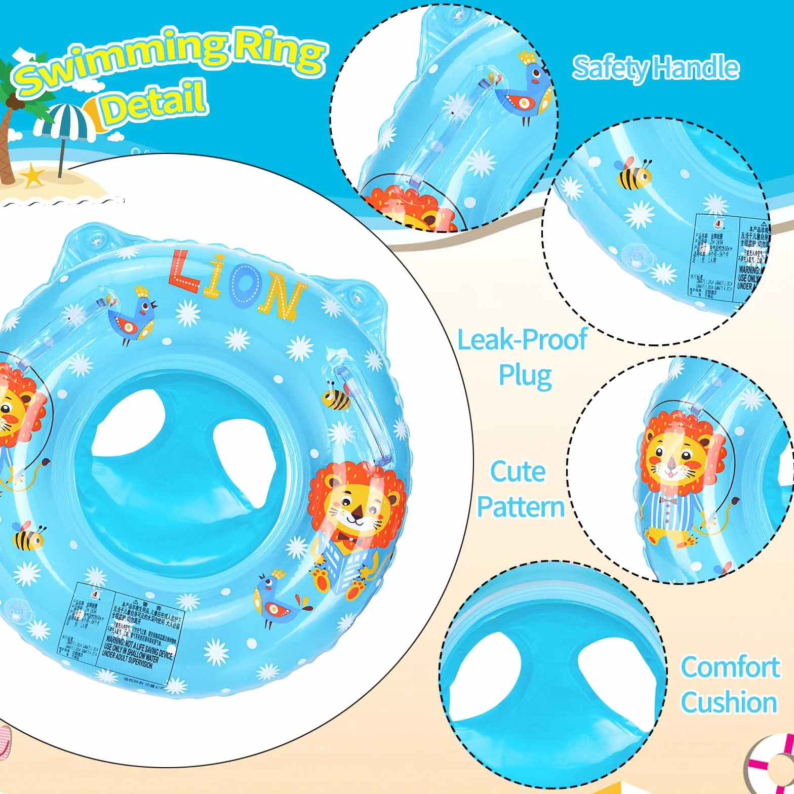 Anello di Nuoto Bambini, Bambino Salvagente con Mutandina, Baby Float Salvagente Gonfiabile Giocattoli Galleggianti Regolabile Doppio Airbag Salvagente per Bambini per età 6-36 Mesi