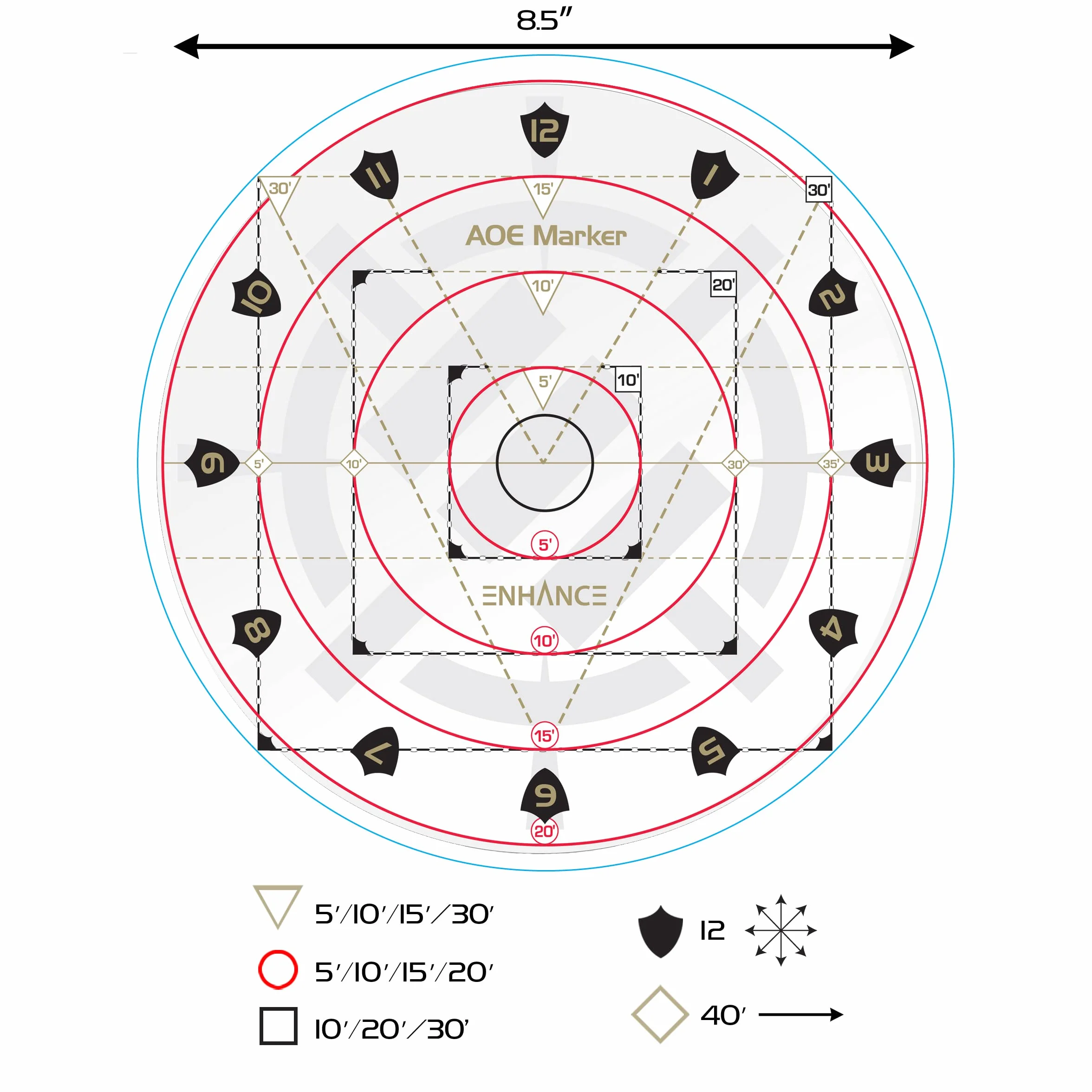 ENHANCE Spell AOE Marker per Giochi di Ruolo da Tavolo - Modello di Area di Effetto D&D Costruito per Mappe a Griglia da 1 "o Tappetini Senza Griglia - Accessori DND Perfetti per DM