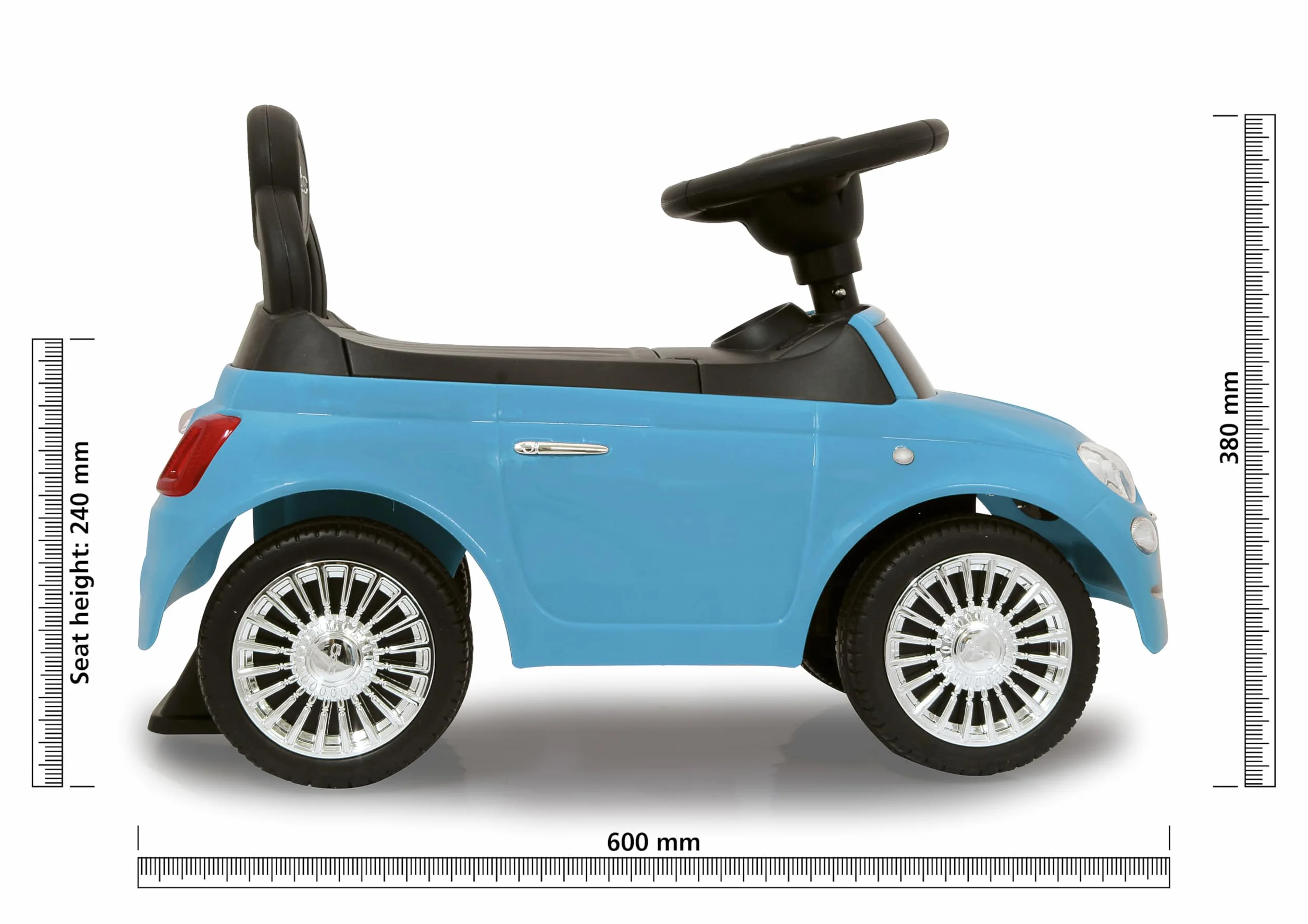 Jamara Push-Car Fiat 500 blu z bagażnikiem pod siedzeniem i klaksonem