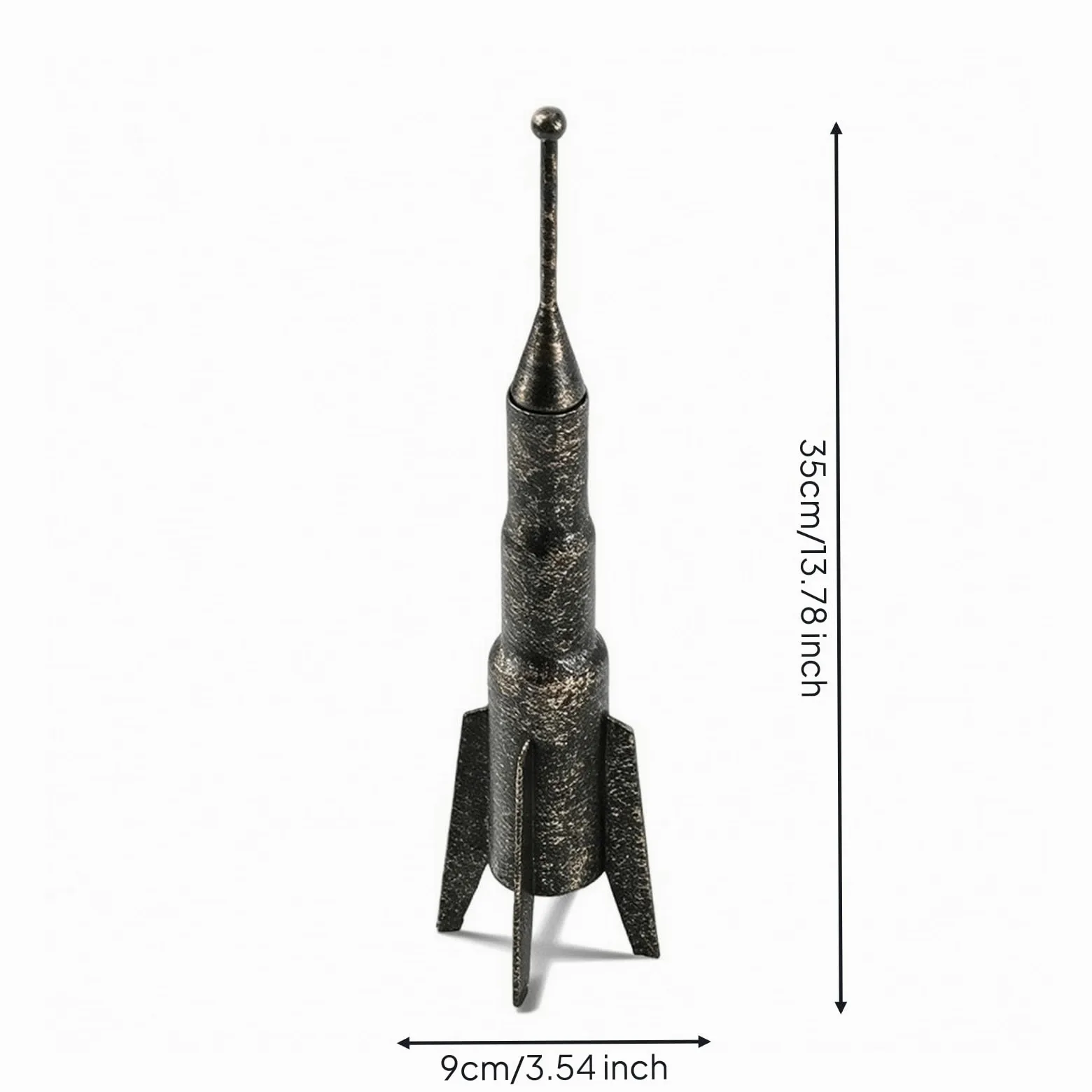 Figurina Spaziale per Bambini Statuetta Astronave Mini Decorazione Modello da Appoggio in Metallo Stile d'Epoca con Punta Affusolata E Asta Antenna, 90 90 350mm