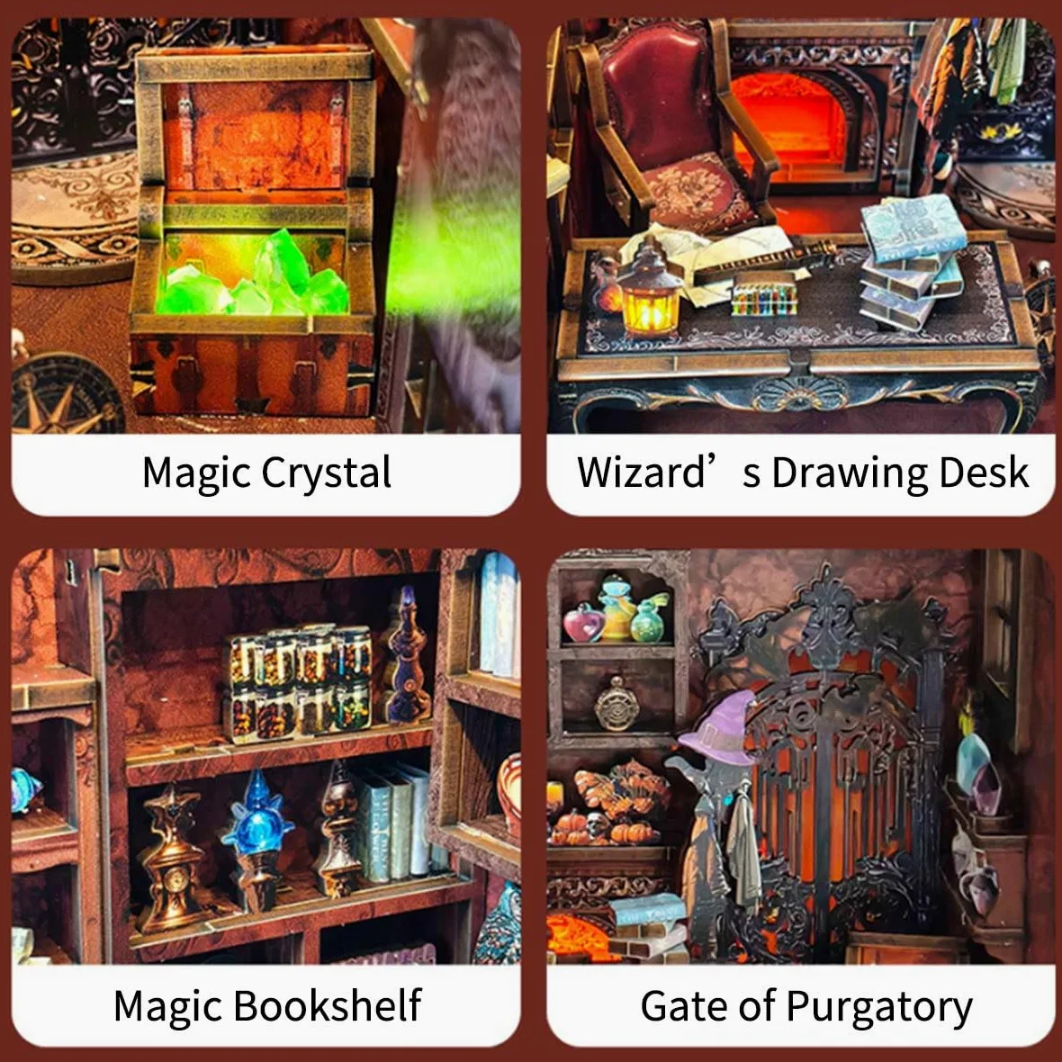 Modello 3D in legno mago mago scuro per adulti, kit di montaggio fai da te in miniatura per casa delle streghe, regalo per appassionati di fai da te/lettori amanti dell'arte, decorazione da scrivania