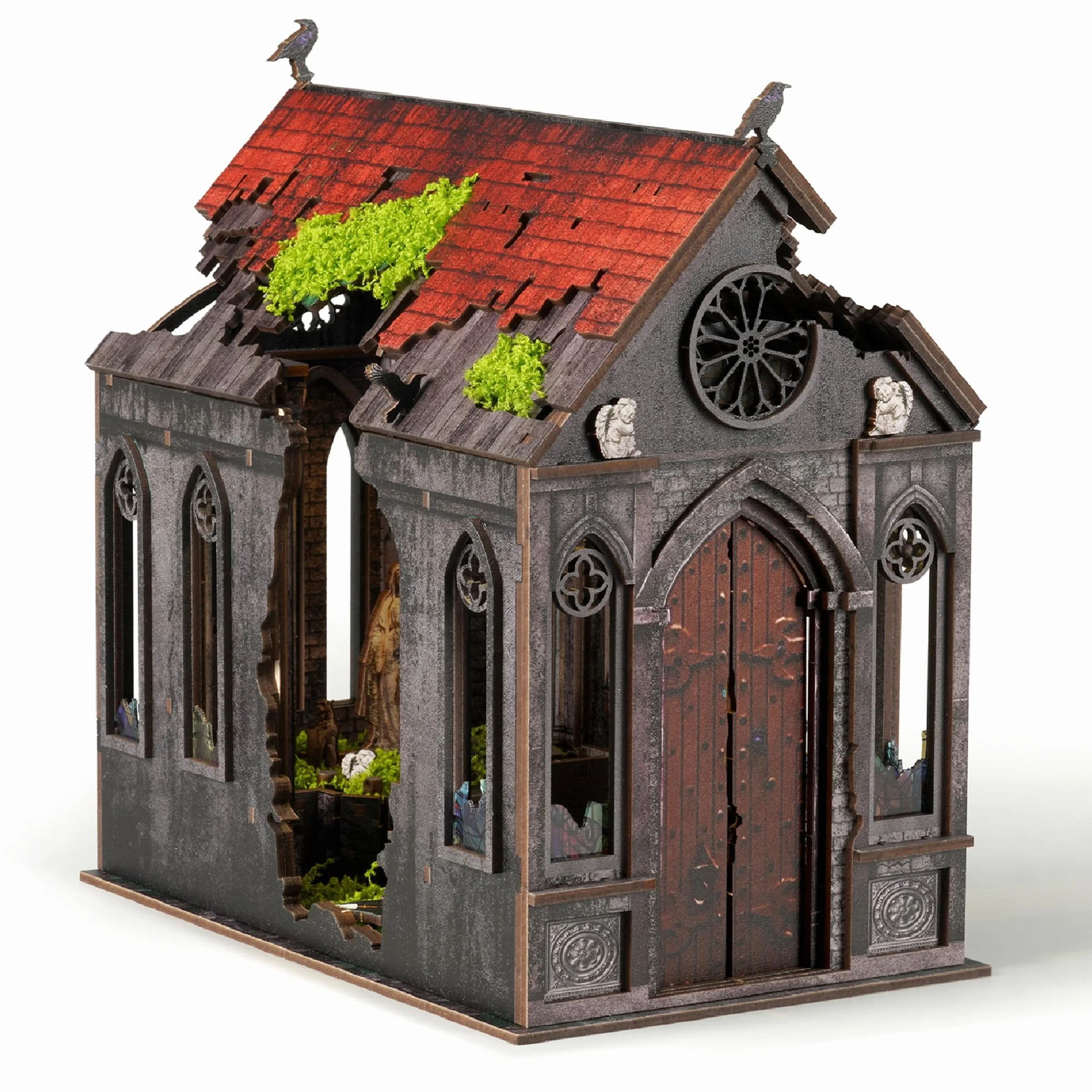 Kit in miniatura a forma di tempio, kit fai da te in miniatura per adulti, adolescenti, casa delle bambole, libreria, inserto decorativo con luce LED, puzzle in legno 3D, regalo per familiari e amici